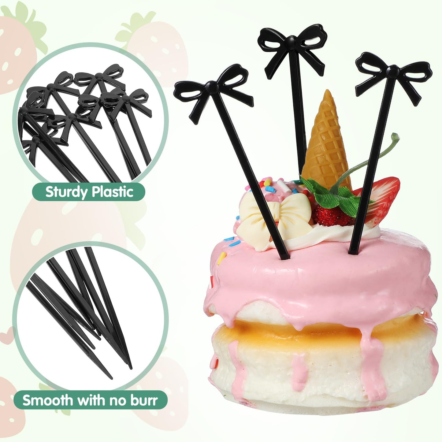 Fruit Fork Black Bow Cocktail Pick