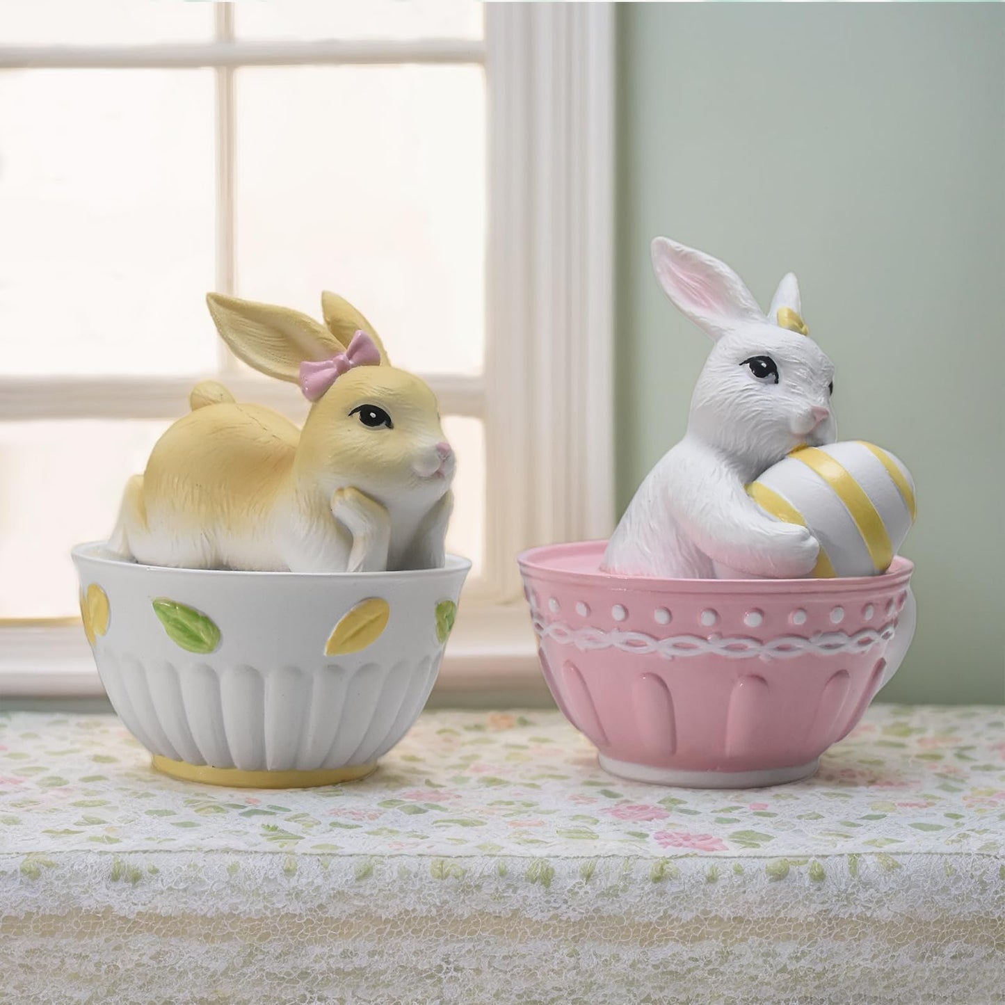 Easter Bunny Figurines Mantel Decor Resin 6Pcs Rabbit Statue Set Table Centerpiece Decorations 2.5 * 1.5 * 3 inch