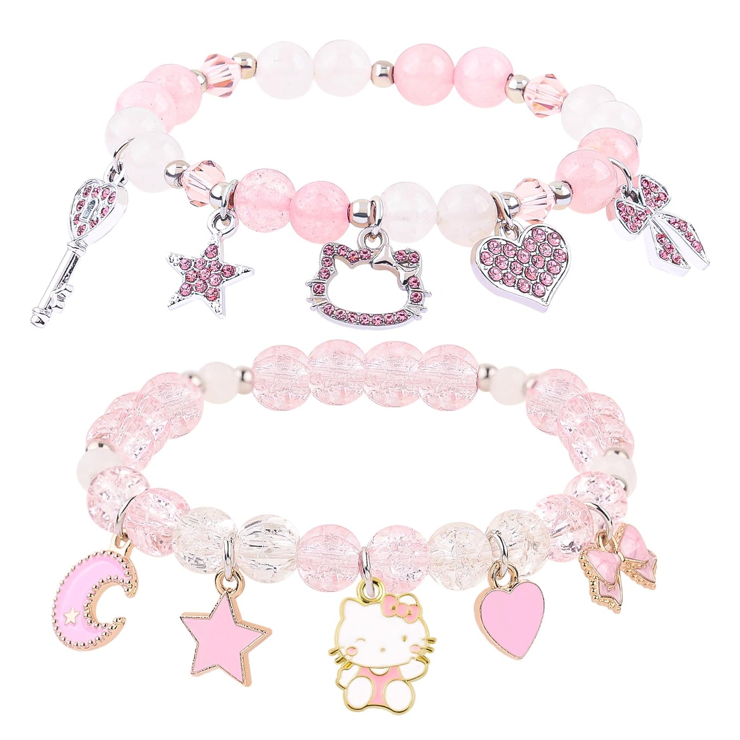 Cute Kitty Bracelet | Kawaii Set Crystal Bead Elastic Friendship Bracelets