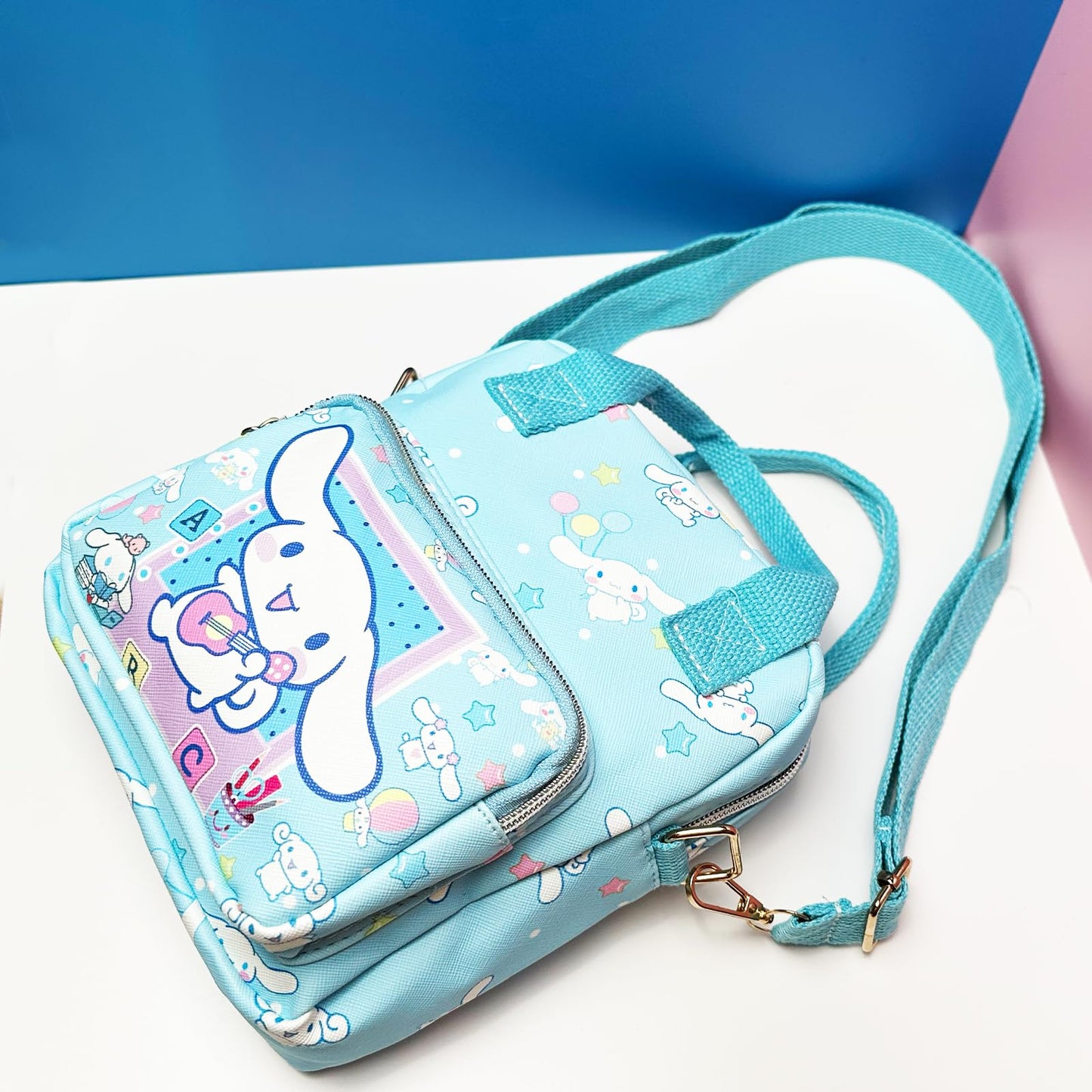 Kawaii Kitty PU Crossbody Bag with Handles Adjustable Shoulder Strap and Bracelet, Handbag with Zipper, Wallet Purse