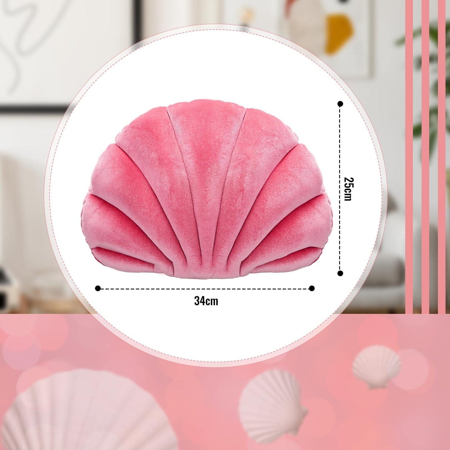 Pink Seashell Decorative Pillow – Soft Clam-Shaped Cushion for Sofa, Bed, or Living Room