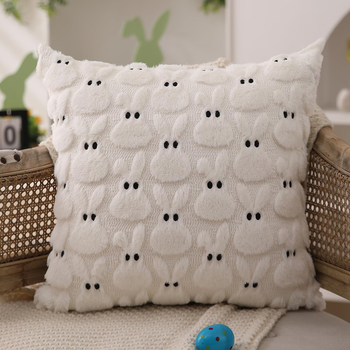 Easter Bunny Pillow Covers | Set of 2 Easter Soft Plush Faux Fur Jacquard Throw Pillows