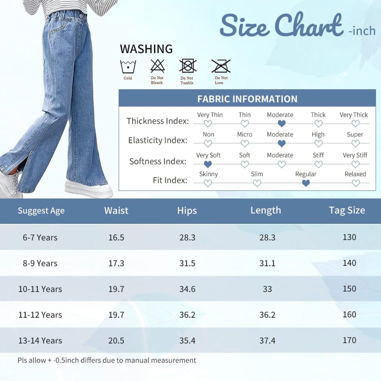 Girls Jeans Denim Elastic Wasit Wide Leg Baggy Pants