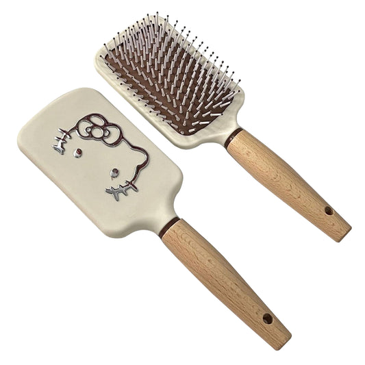 Cute Hello Kitty Hair Brush - Wooden Handle Friendly Massage Scalp Brush