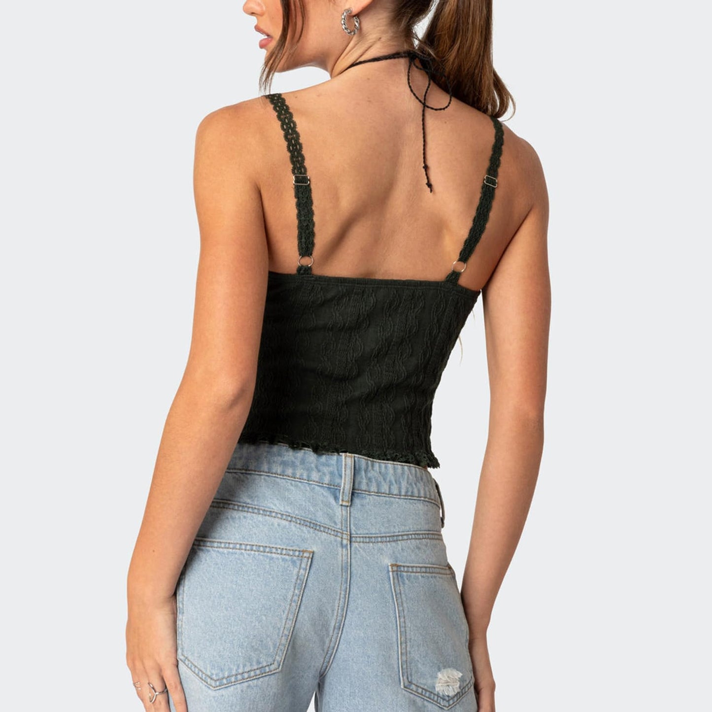 Women Y2k Lace Trim Crop Tank Top Spaghetti Strap