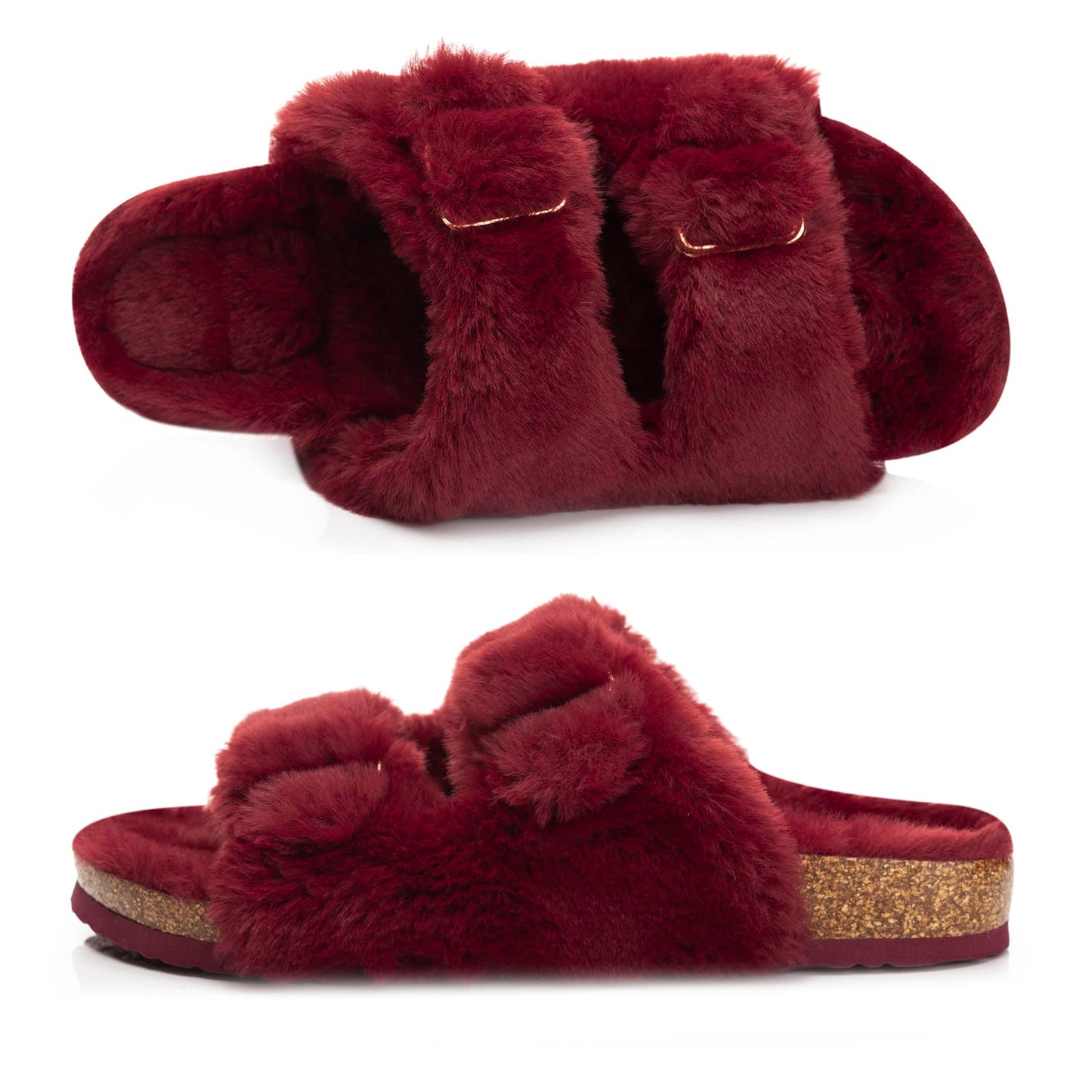 Womens Open Toe Slipper with Cozy Lining, Faux Fur Slide Sandals