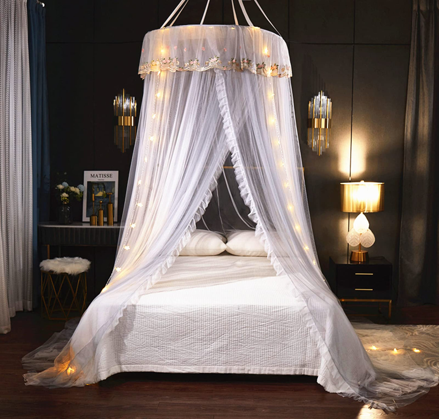 Princess Bed Canopy Bed Canopy Curtain- Double Layer Sheer Mesh Dome Bed Curtain