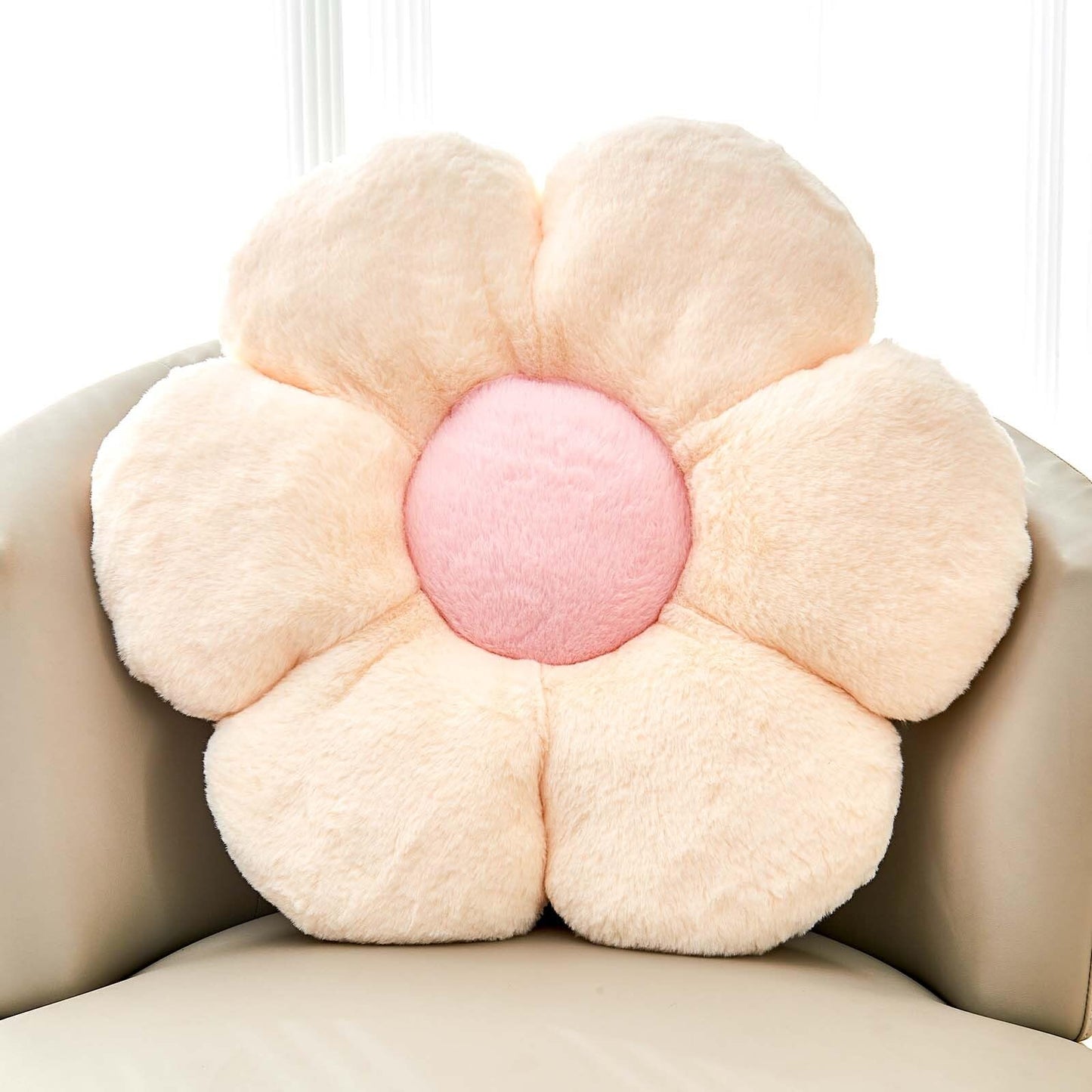 Plush Flower-Shaped Throw Pillow – Soft Faux Rabbit Fur Cushion for Bedroom or Living Room Decor