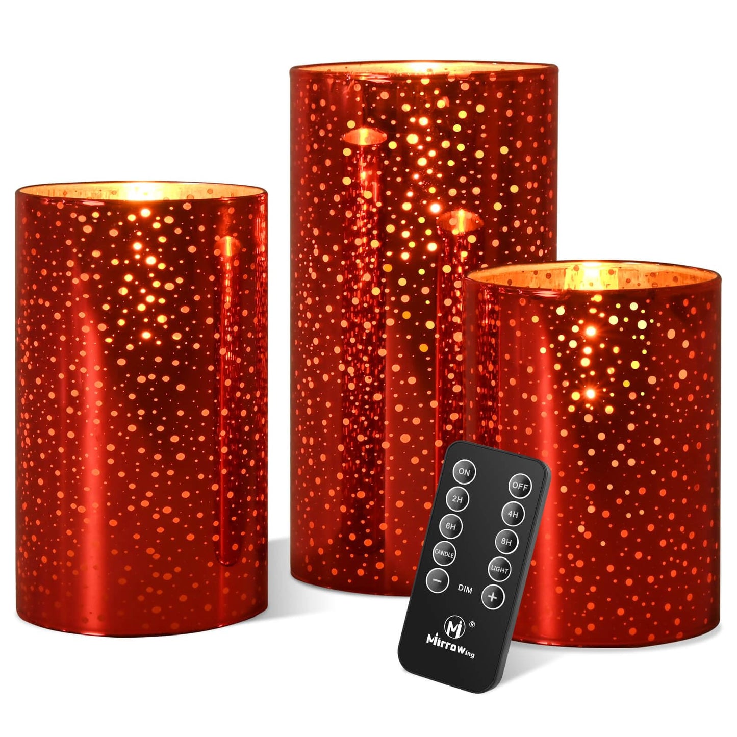 Pink Glass Battery Operated Flameless Candles with Remote and Cycling 24 Hours Timer, (Batteries Included)