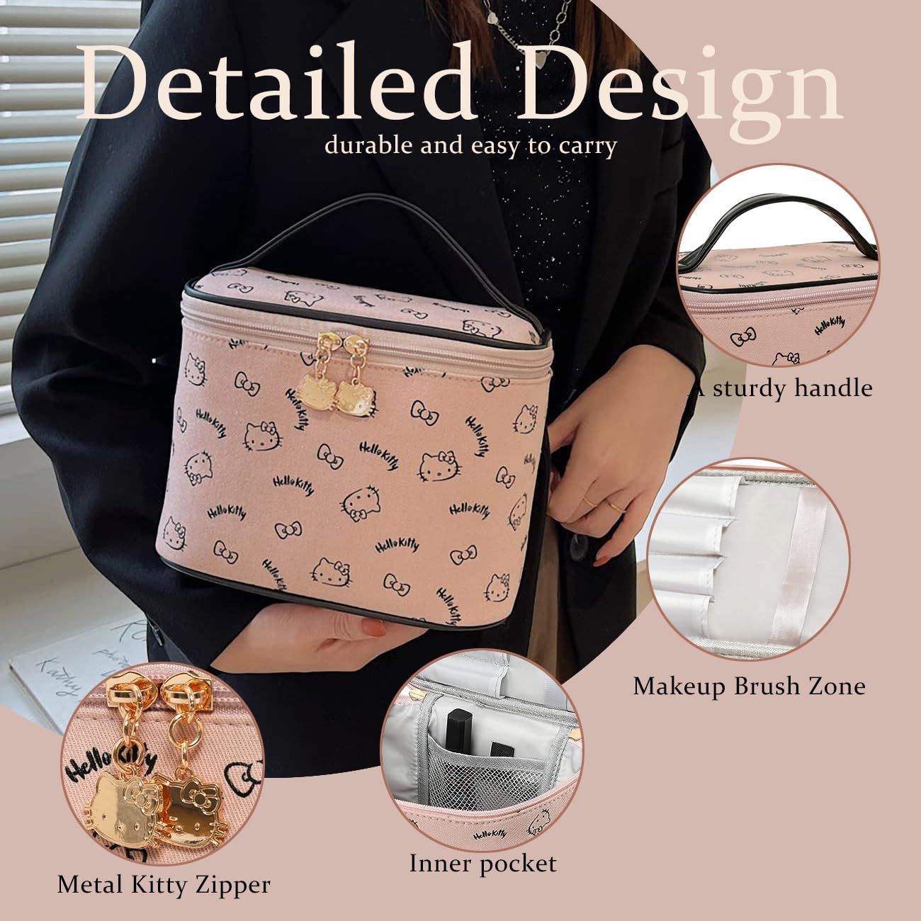 Hello Kitty Make up Bag Travel Cosmetic Bags - Cute Zipper Pouch Case Organizer