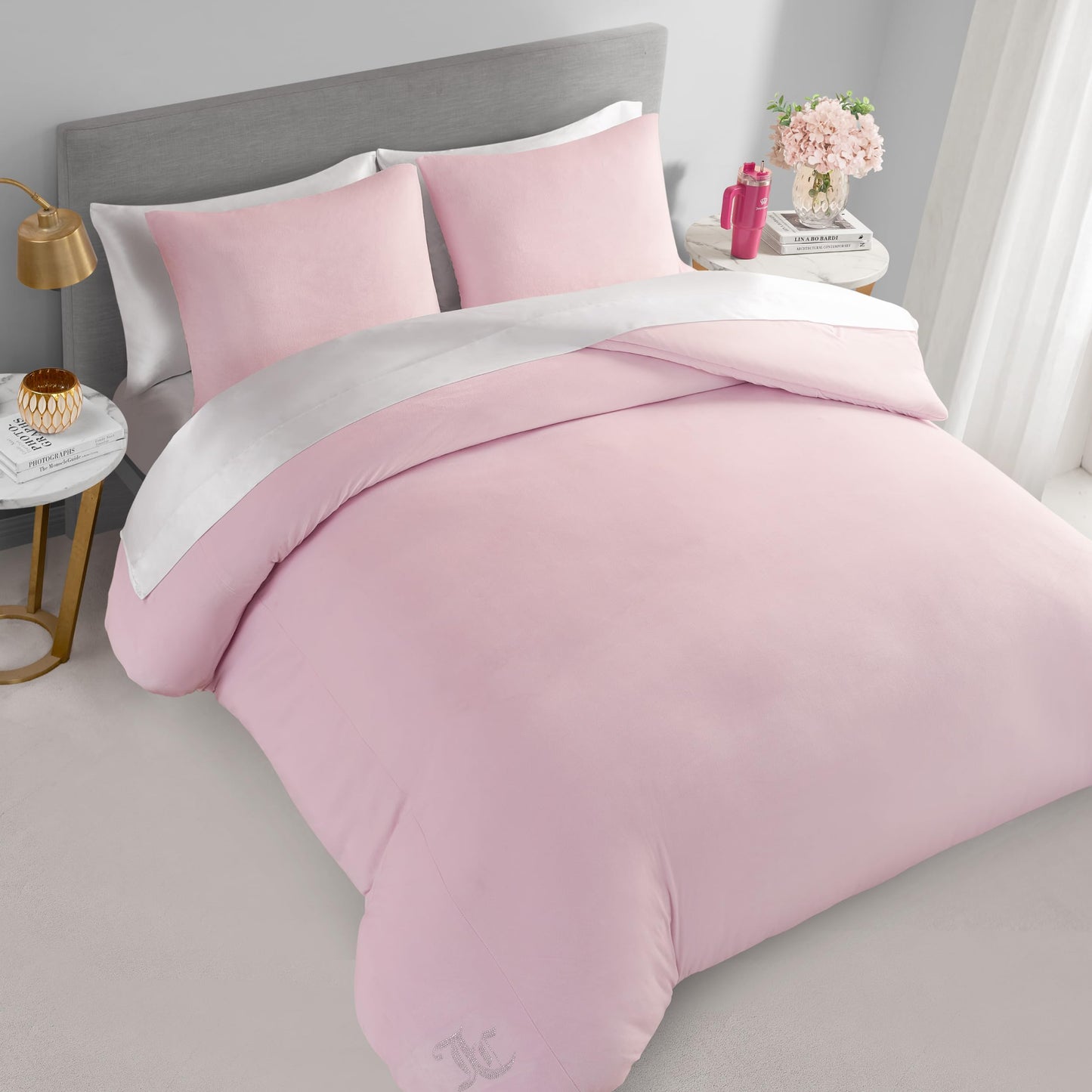 Juicy Couture Solid Velour 3-Piece King Comforter Set – Luxurious Bedding Ensemble