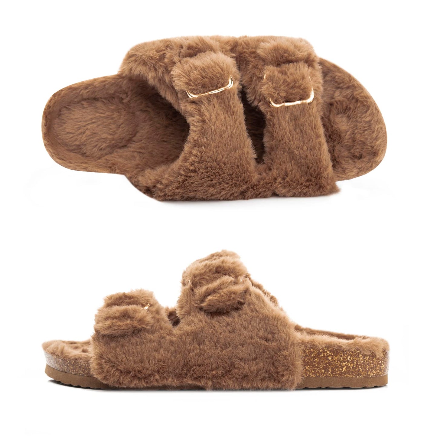 Womens Open Toe Slipper with Cozy Lining, Faux Fur Slide Sandals