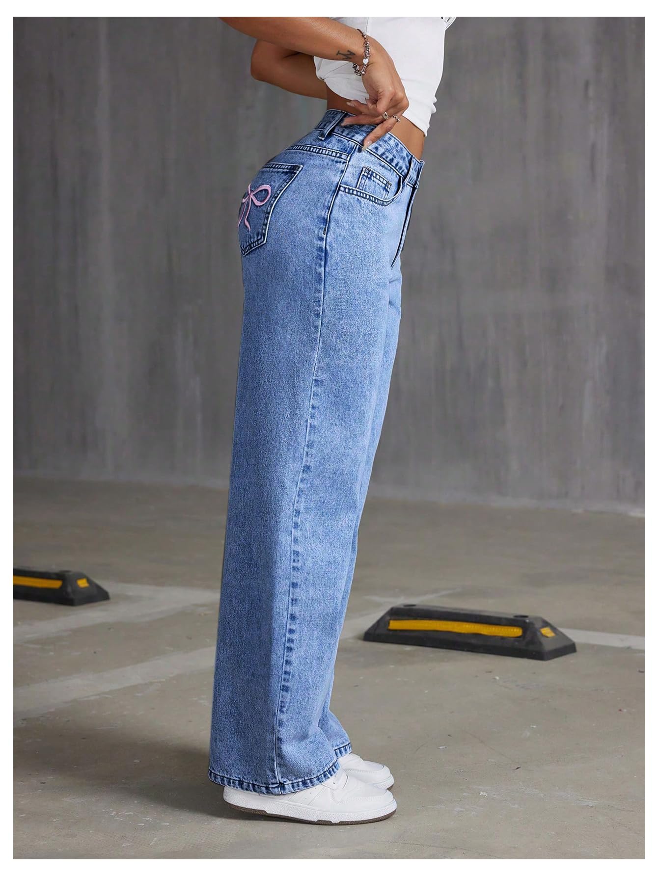 Women's Bowknot Embroidery Jeans - Y2k Straight Leg Boyfriend Denim Pants