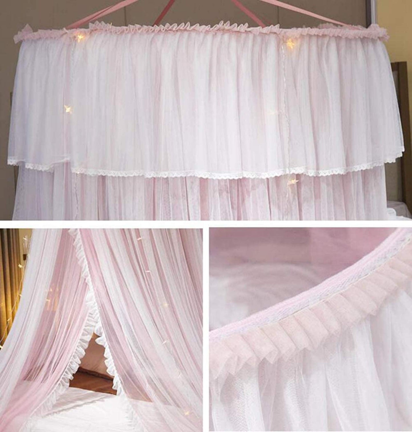 Princess Bed Canopy Bed Canopy Curtain- Double Layer Sheer Mesh Dome Bed Curtain