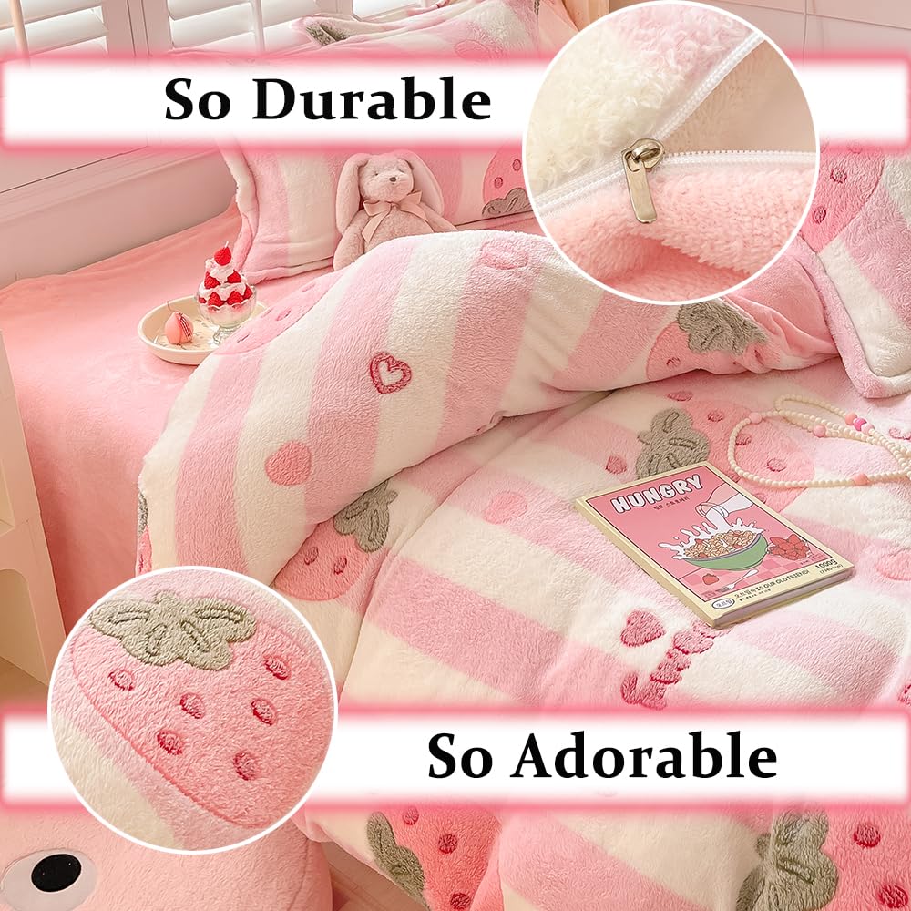 Kawaii Twin Duvet Cover Set – Soft Reversible Bedding with Fluffy Comforter Cover