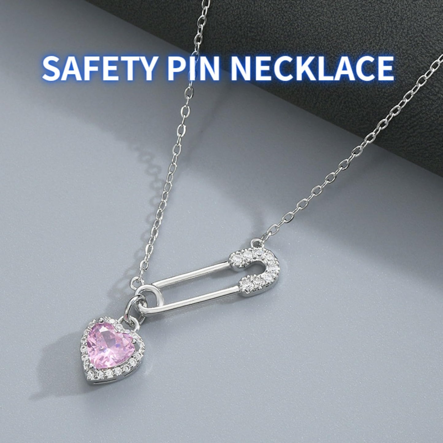 Safety Pin Necklace Heart Pendant