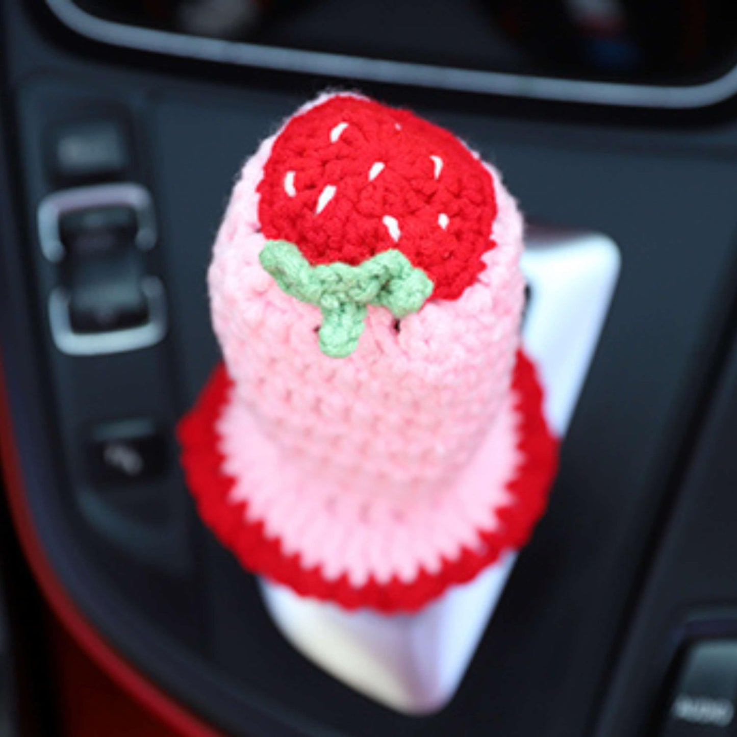 Pink Strawberry Granny Square Pattern - Crochet Steering Wheel Cover Set