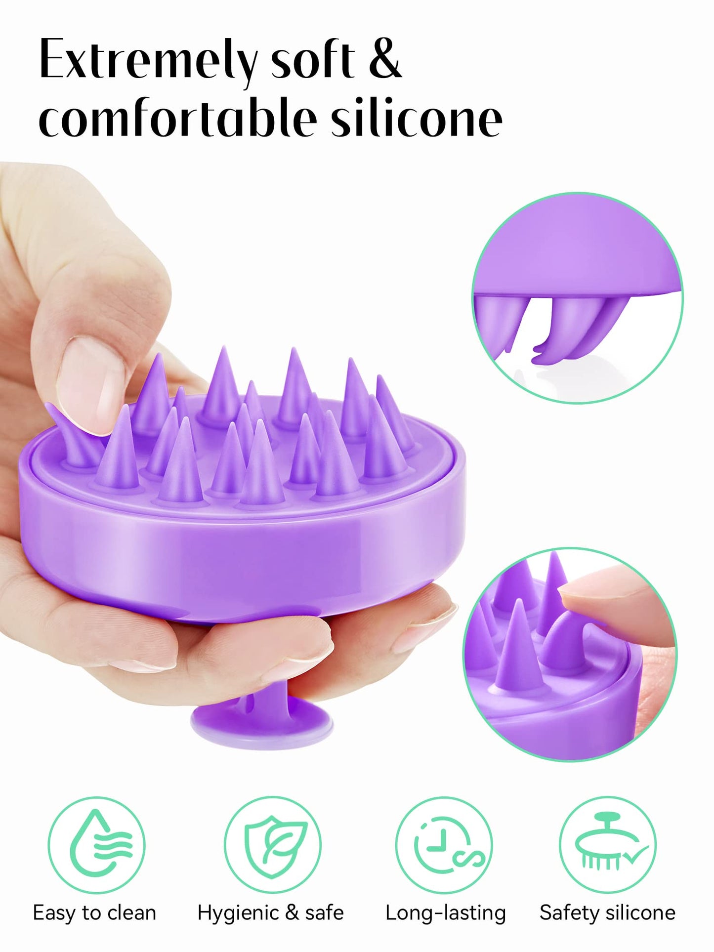 Shampoo Scalp Brush Massager - Scalp Scrubber with Soft Silicone Bristles for Hair Growth & Dandruff Removal