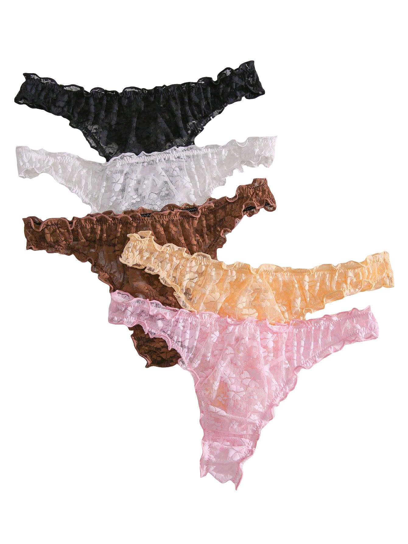 Women's 5pack Floral Print Low Rise Panty Set Frill Trim Textured Soft Underwear