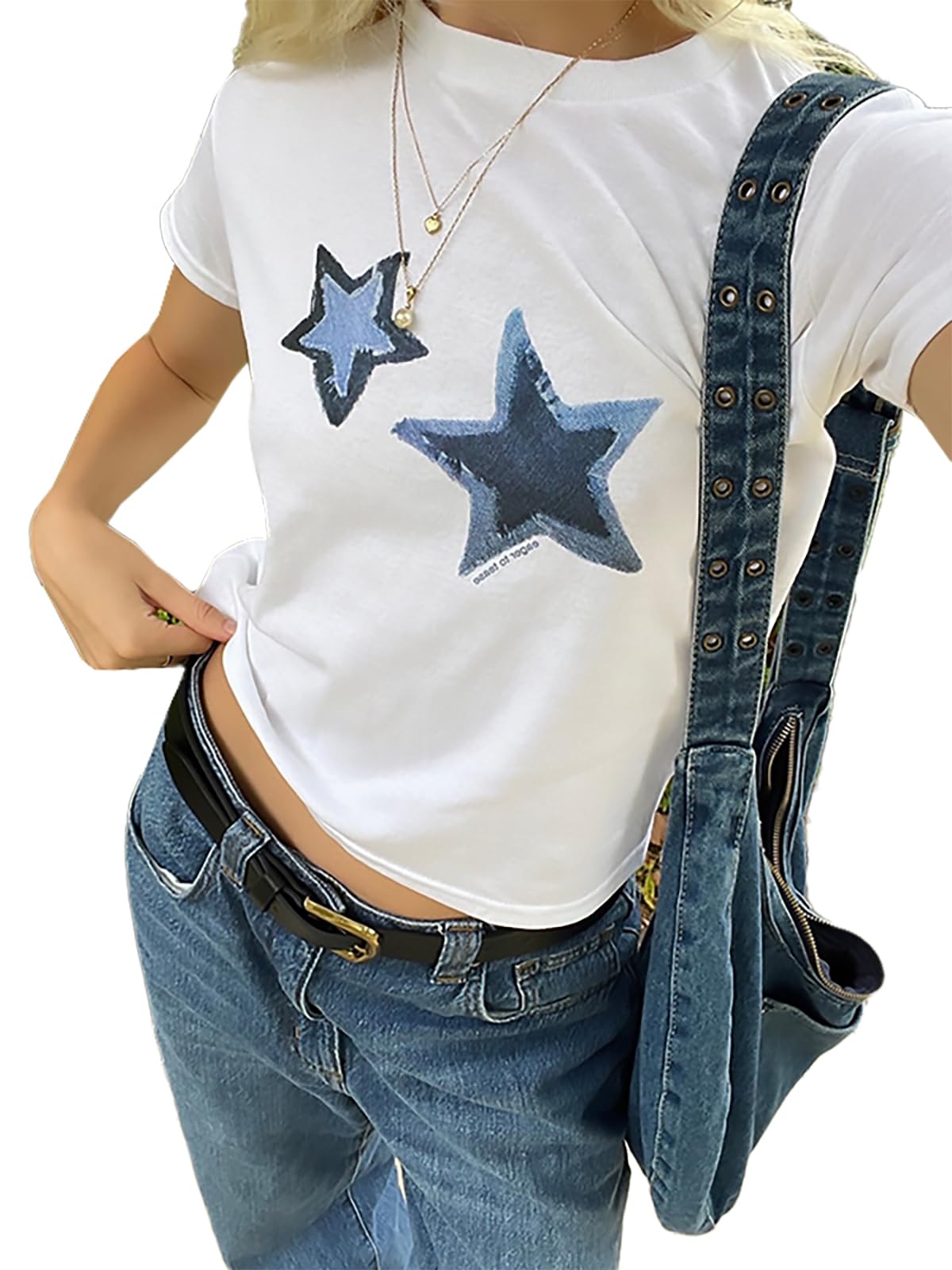 Women Star Print Tees Vintage Y2K Baby Tee