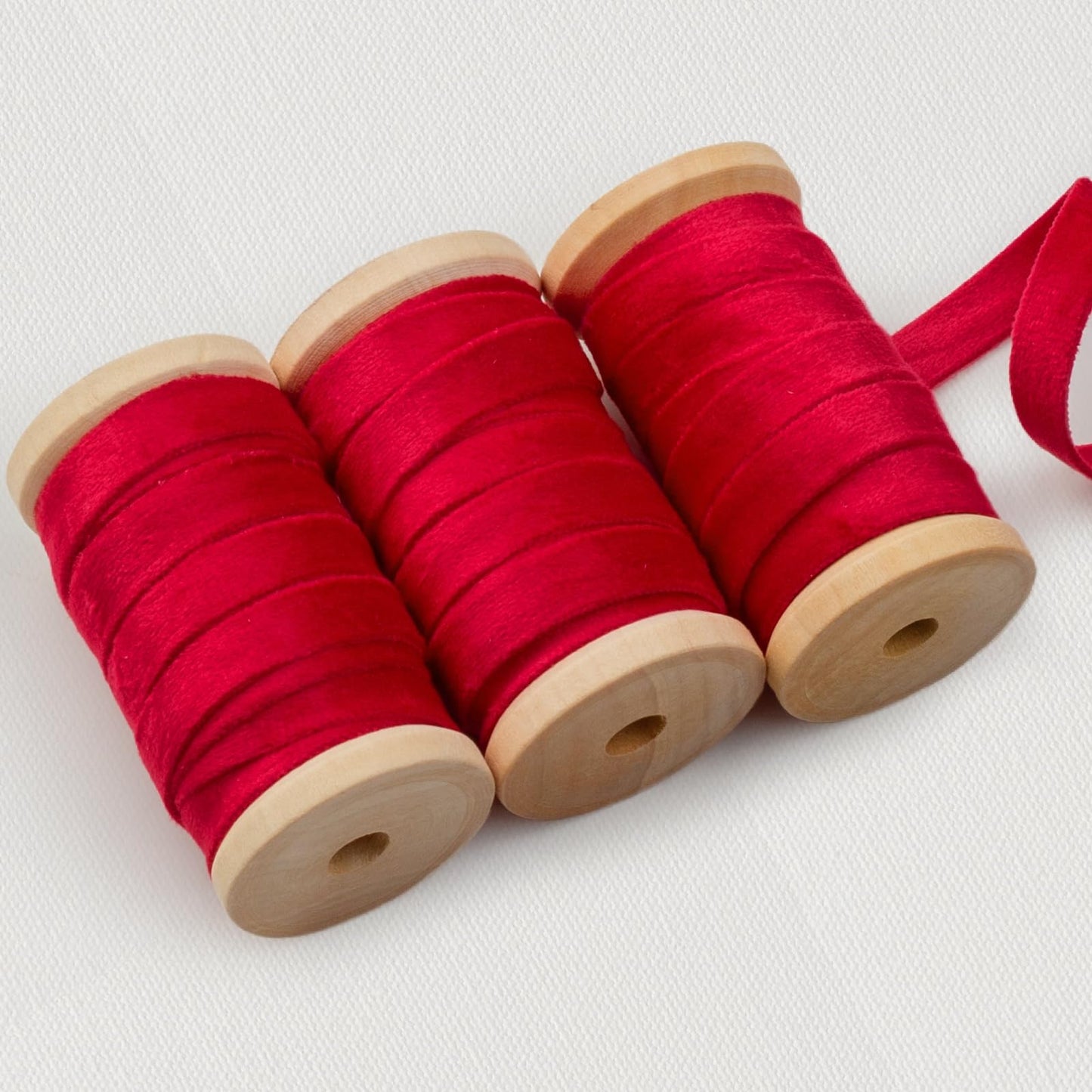 Velvet Ribbon Set: 3 Rolls of 3/8" Wide, 5 Yards Each, on Wooden Spools for Crafts and Decorations