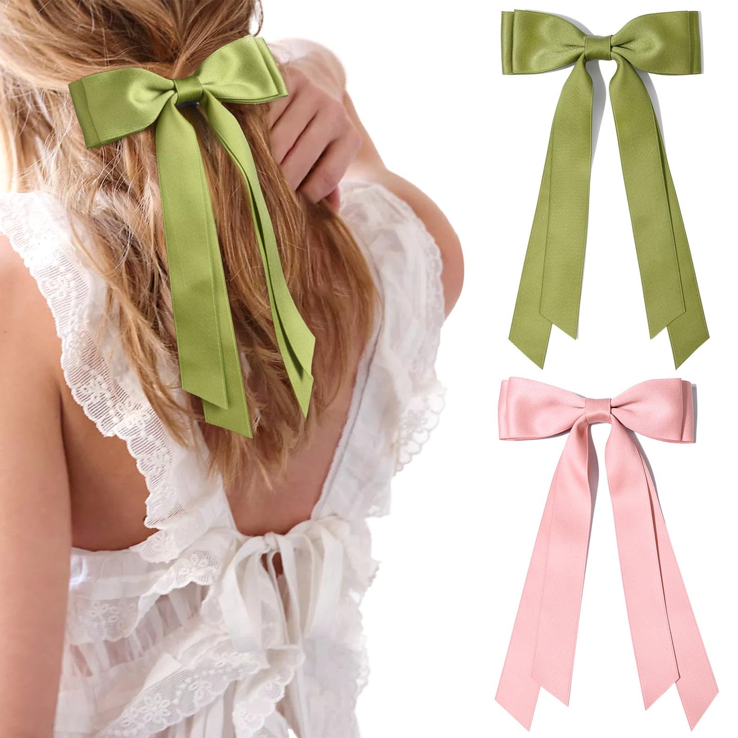 Silky Satin 2PCS Hair Bows Hair Clip - Holder Accessories Slides Metal Clips Hair Bow