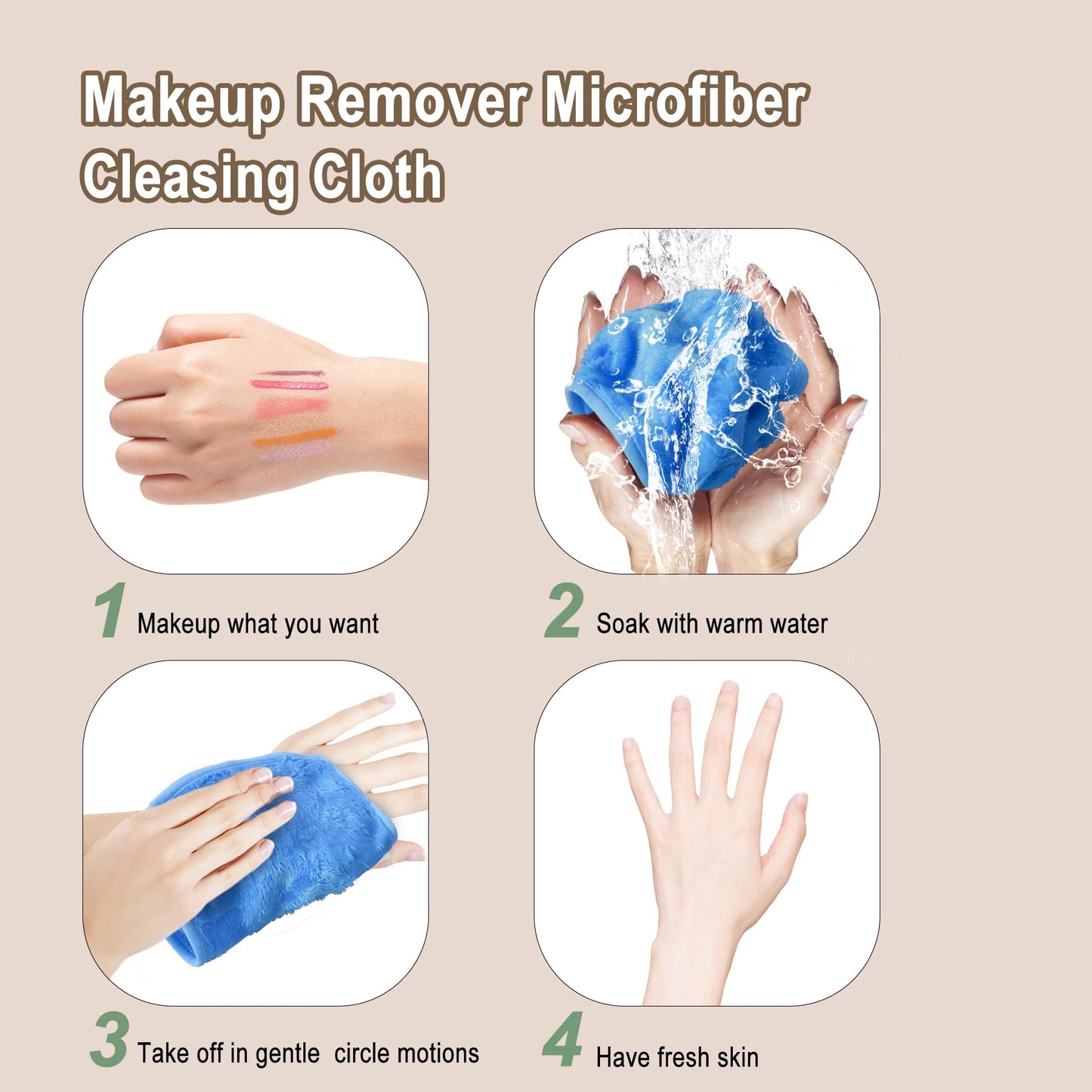 Gentle Soft Reusable Makeup Remover Pads - Washable Microfiber Removal Face Wash Cloths