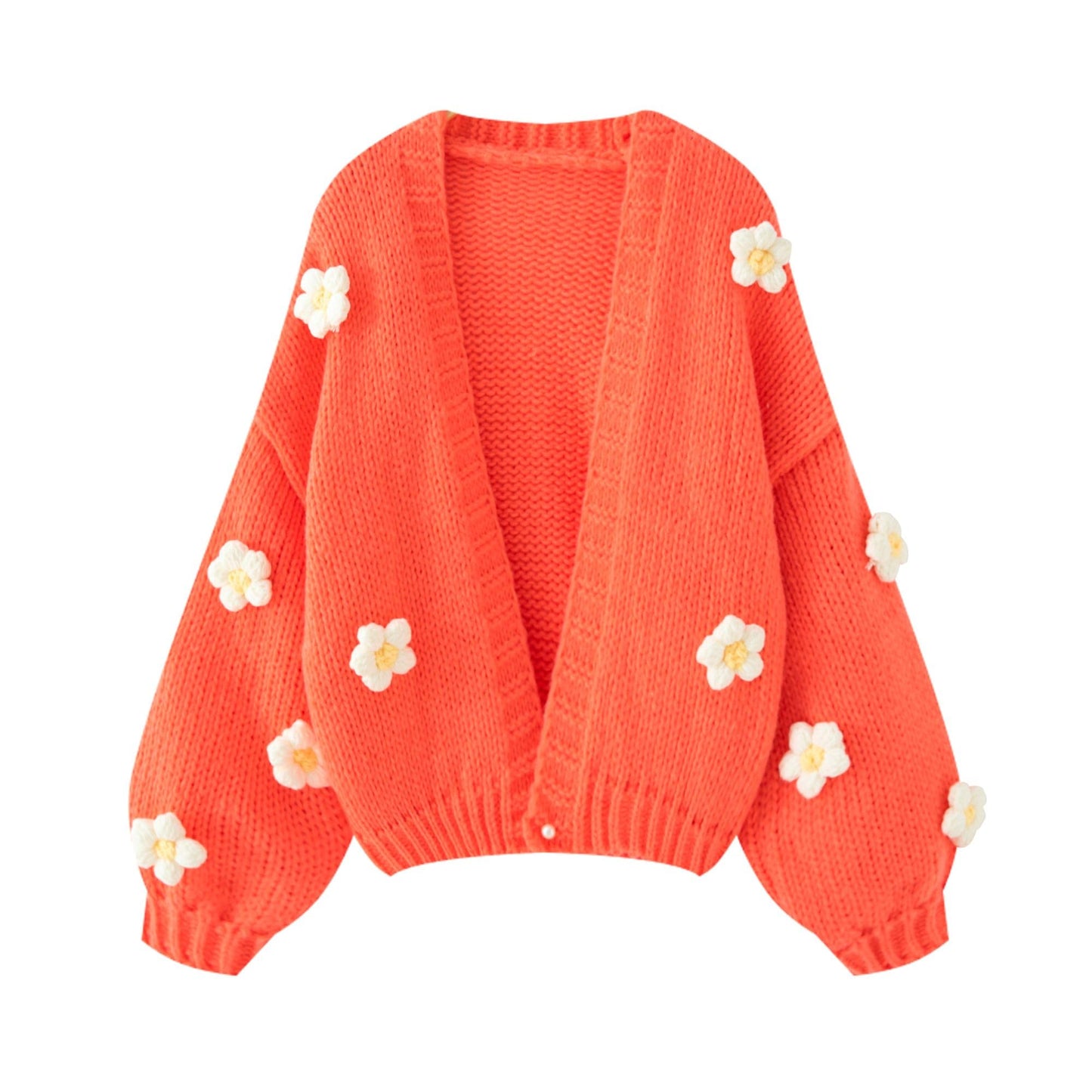 Women’s Kawaii Strawberry Embroidered Cardigan Long Sleeve V Neck Chunky Knitted Cardigans