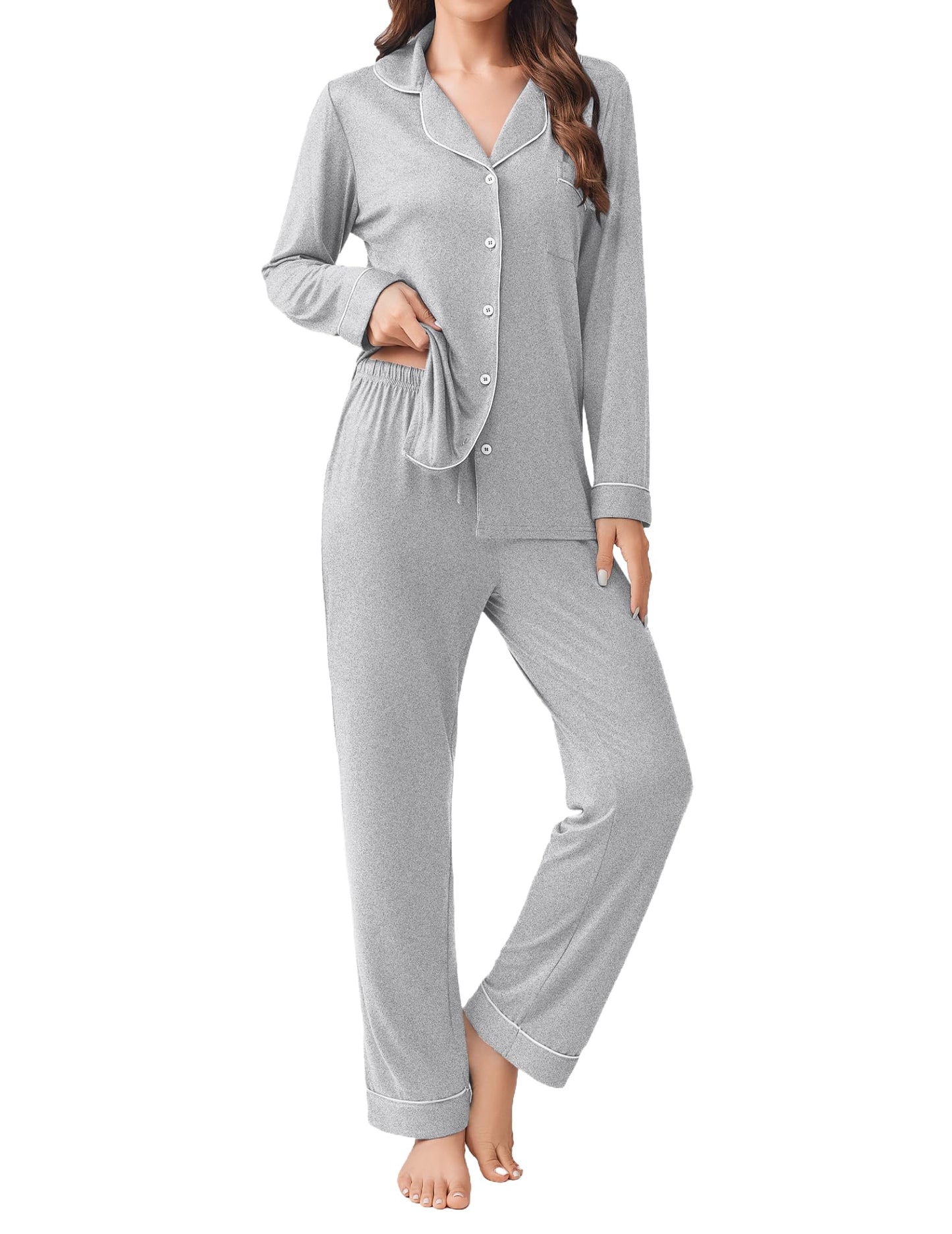 Womens Pajamas Set 2 Piece Button Down Pjs Soft Long Sleeve Top and Pants Sleepwear Set Lounge Sets