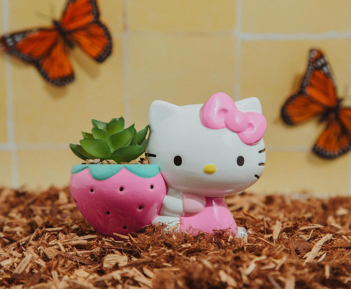 Hello Kitty Strawberry 5-Inch Ceramic Planter with Artificial Succulent | Cute Flower Pot, Faux Indoor Plants