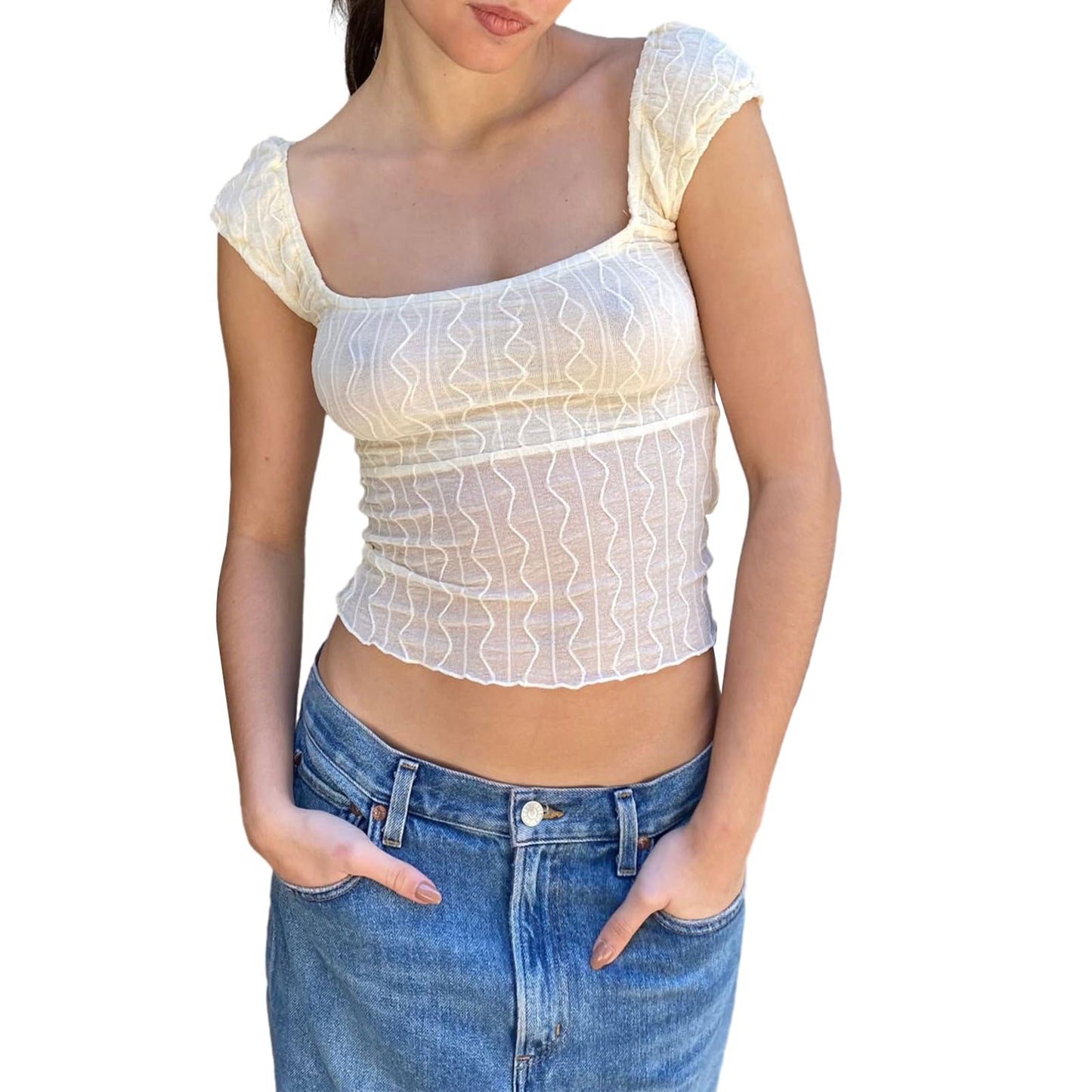 Women Vintage Y2K T-Shirt Milkmaid Crop Tops