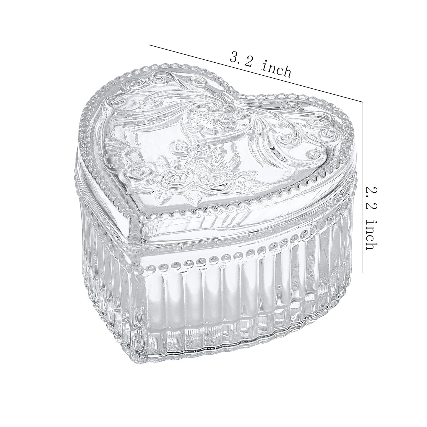 Heart-Shaped Crystal Glass Jewelry Box with Embossed Design and Lid