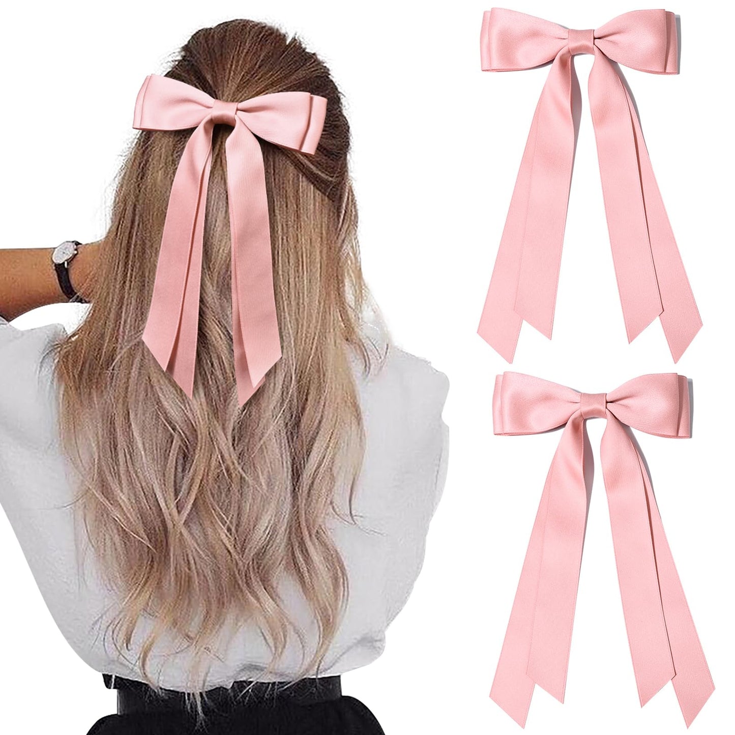 Silky Satin 2PCS Hair Bows Hair Clip - Holder Accessories Slides Metal Clips Hair Bow