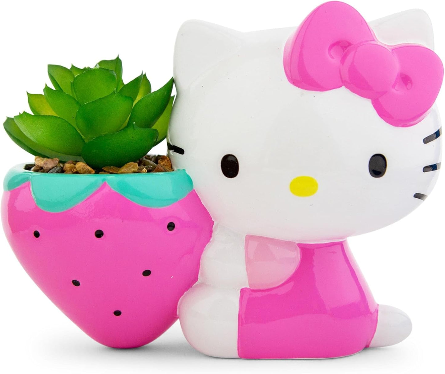 Hello Kitty Strawberry 5-Inch Ceramic Planter with Artificial Succulent | Cute Flower Pot, Faux Indoor Plants