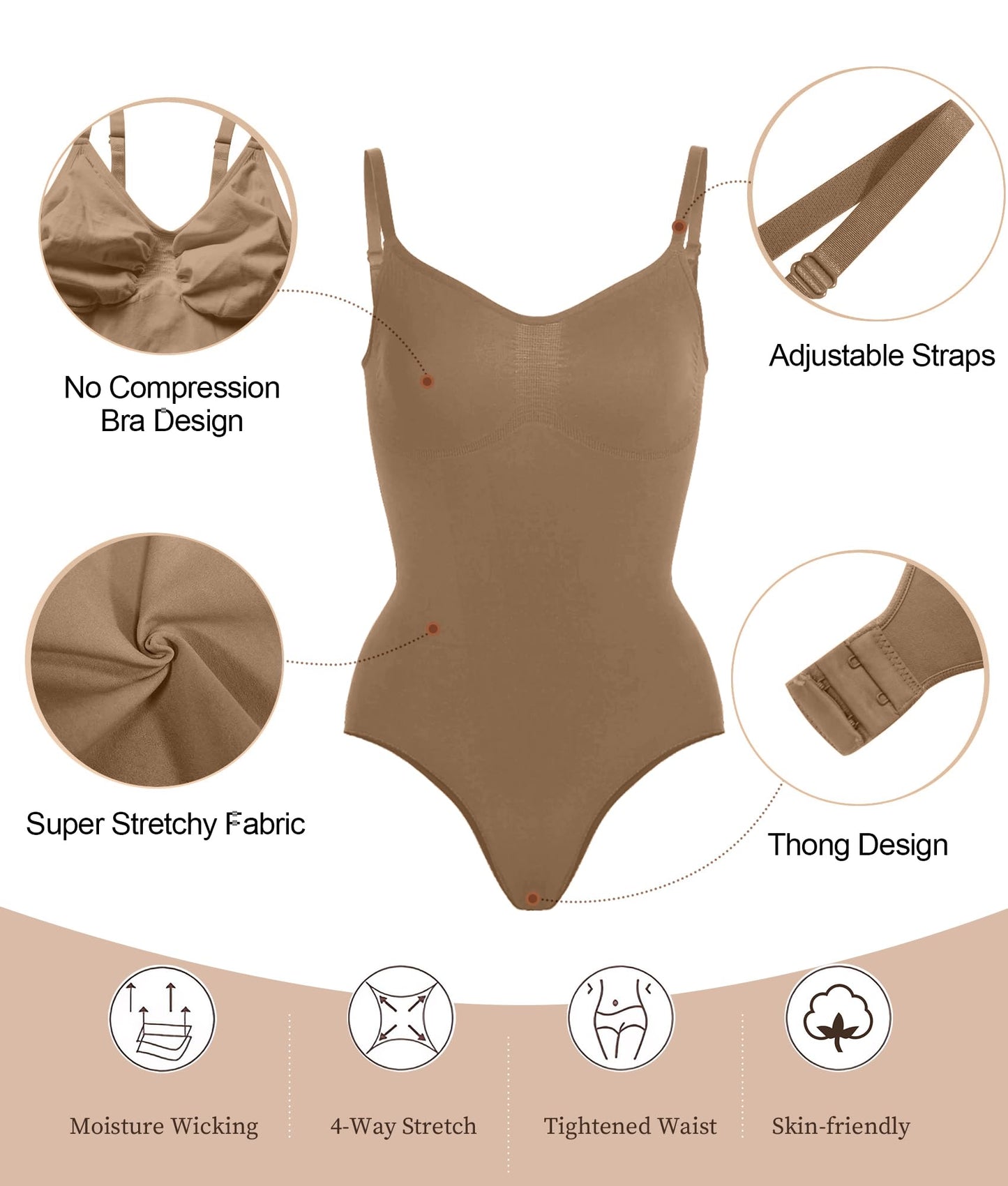 Women's Shapewear Bodysuit - Tummy Control Body Shaper Seamless Sculpting Snatched Waist Body Suit