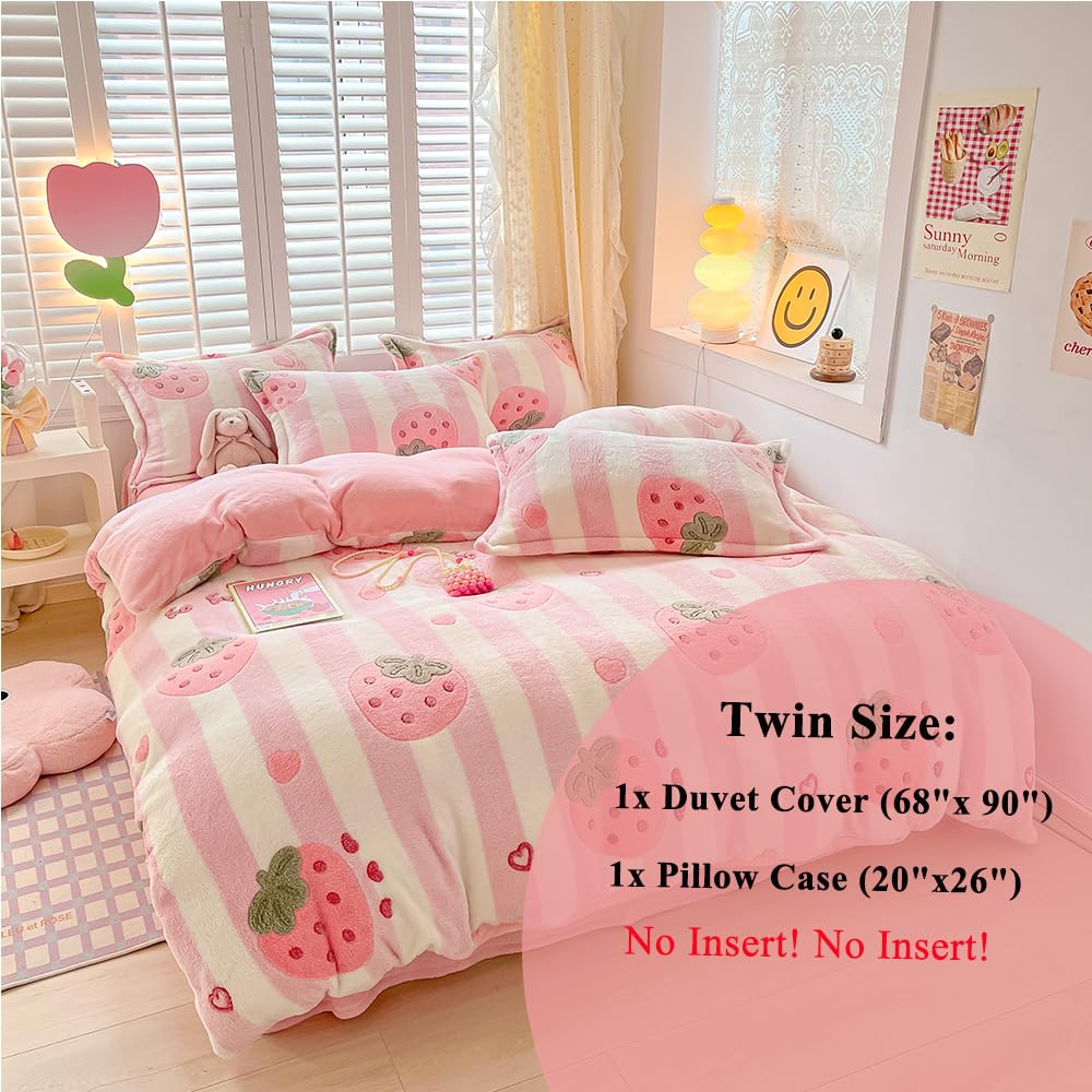 Kawaii Twin Duvet Cover Set – Soft Reversible Bedding with Fluffy Comforter Cover