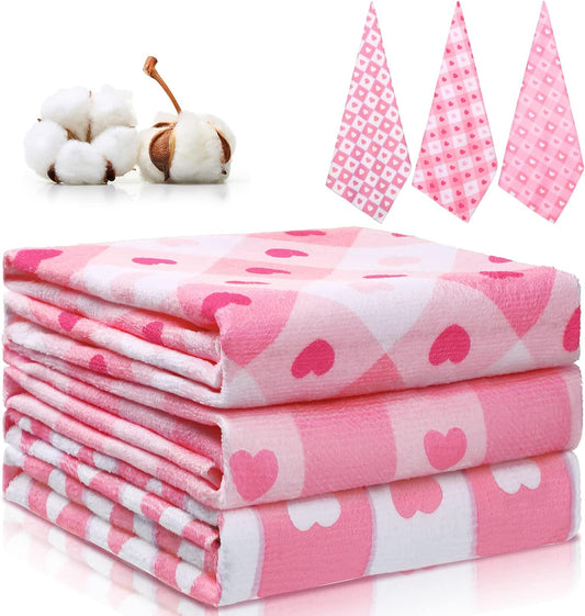 Valentine's 3 Pcs Kitchen Dish Tea Towels Pink Heart Hand Towels 18 x 28 Inches