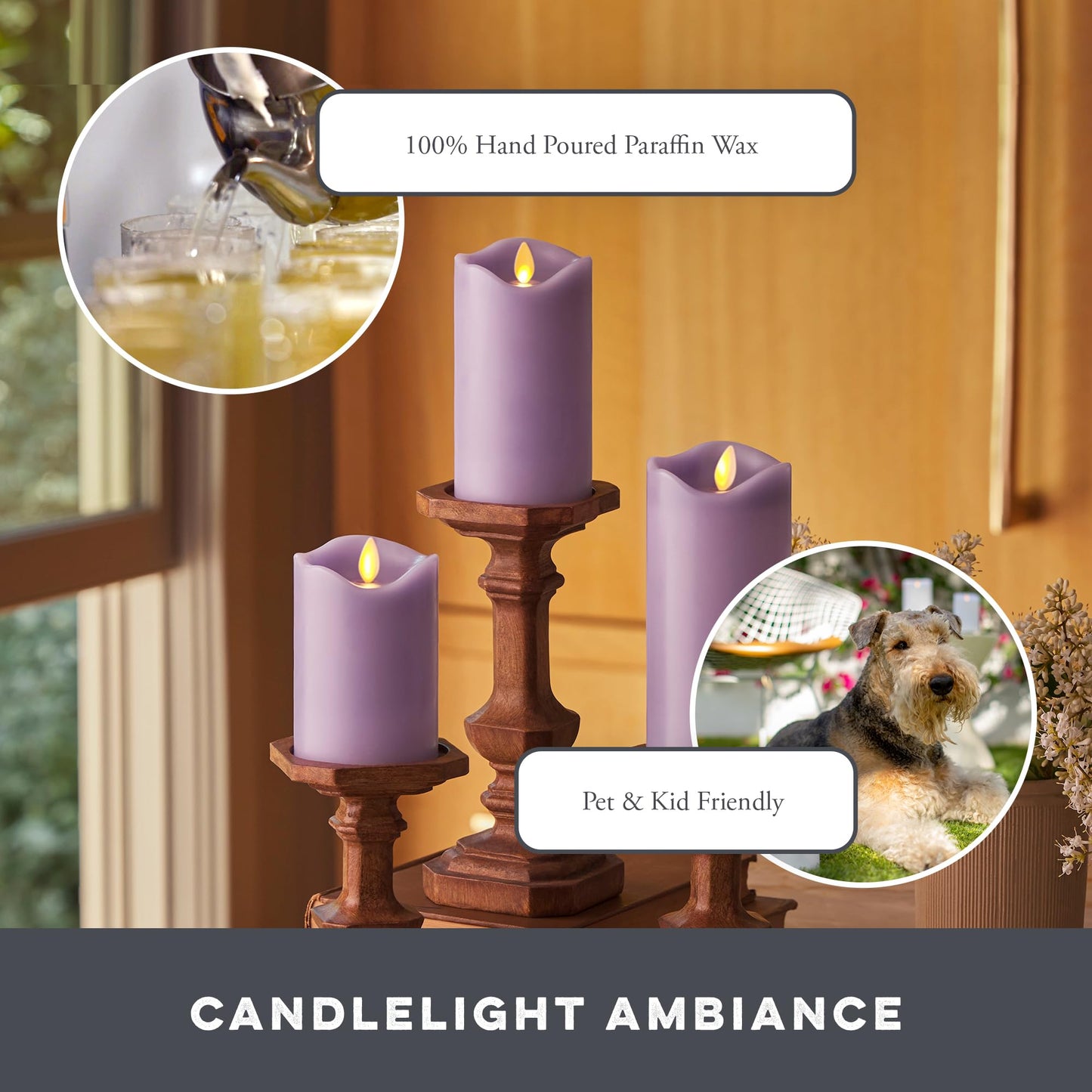 Flameless LED Flickering Battery Candle Moving Flame Pillar, Melted Edge, Real Wax Smooth Finish