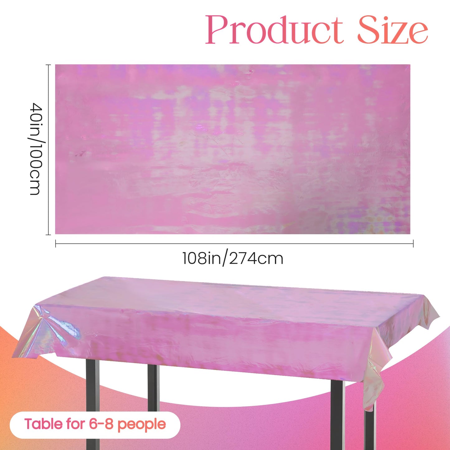 Pink Iridescent Holographic Tablecloth – 40" x 108" Shiny Plastic Cover for Parties and Events