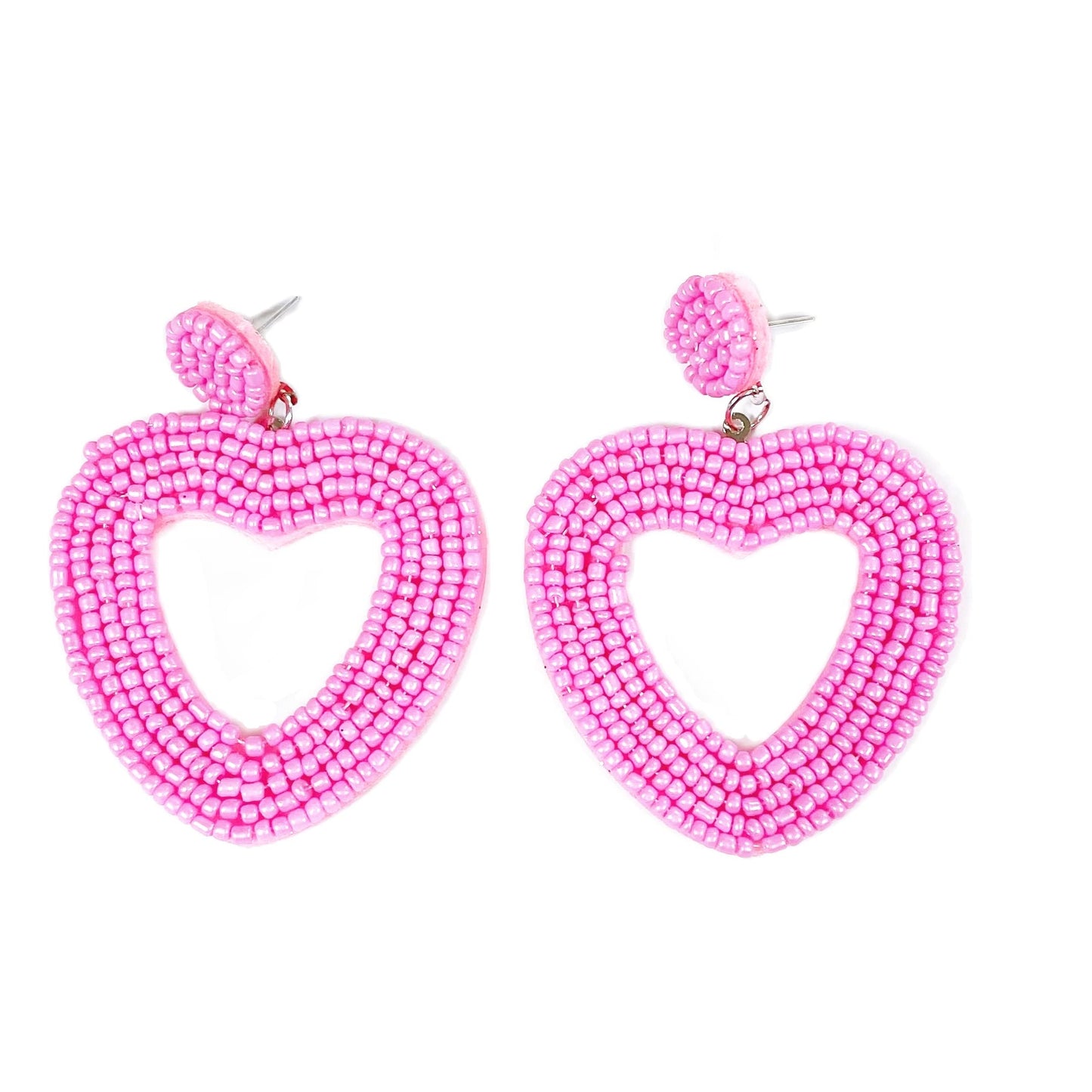 Handmade Boho Dangle Hoops - 2-Pair Beaded Heart Earrings