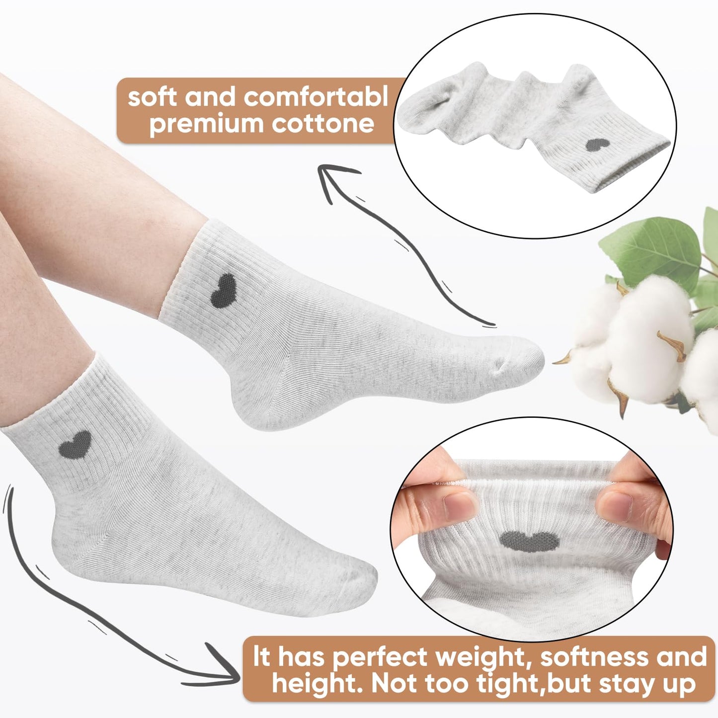 Women's Crew Socks Ankle High Cotton Fun Cute Athletic Running Socks(5-Pairs With Present Box)