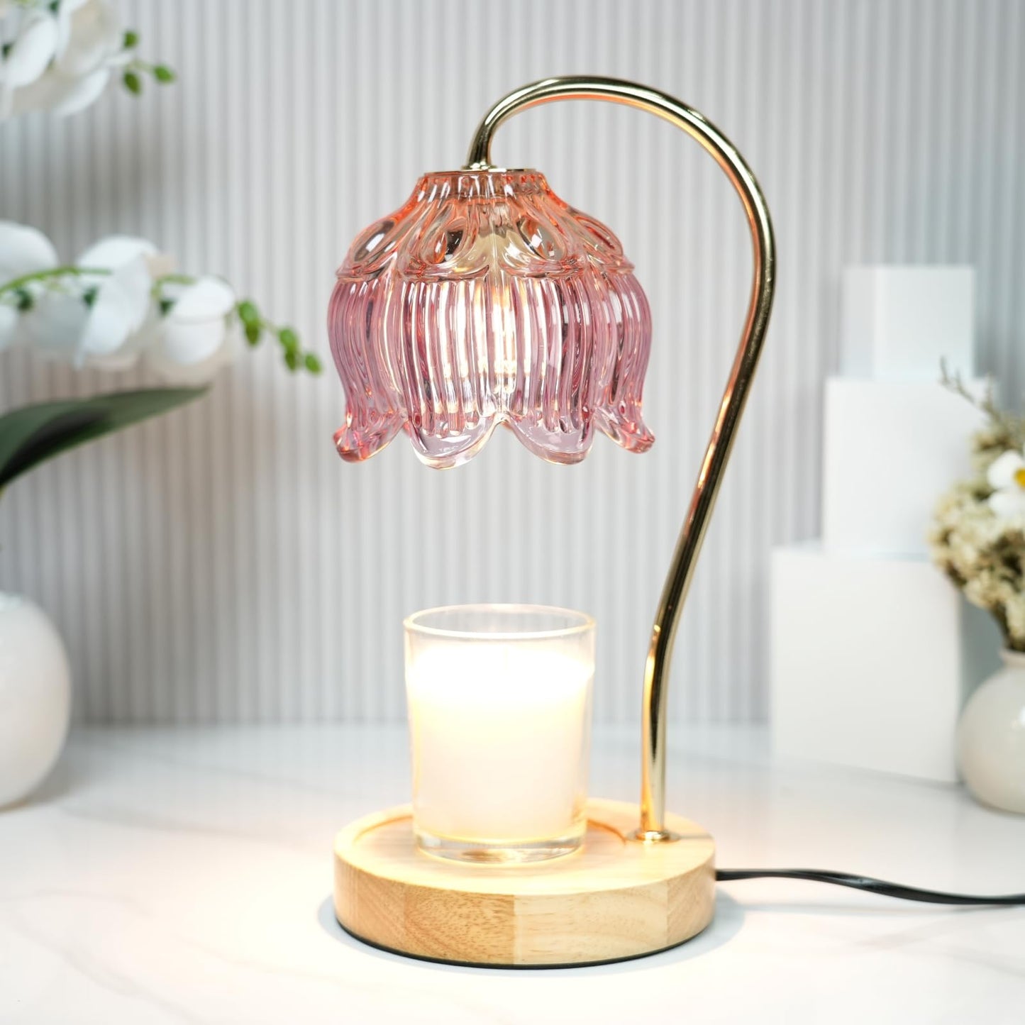 Dimmable Flower Candle Warmer Lamp with Timer & 4Bulbs