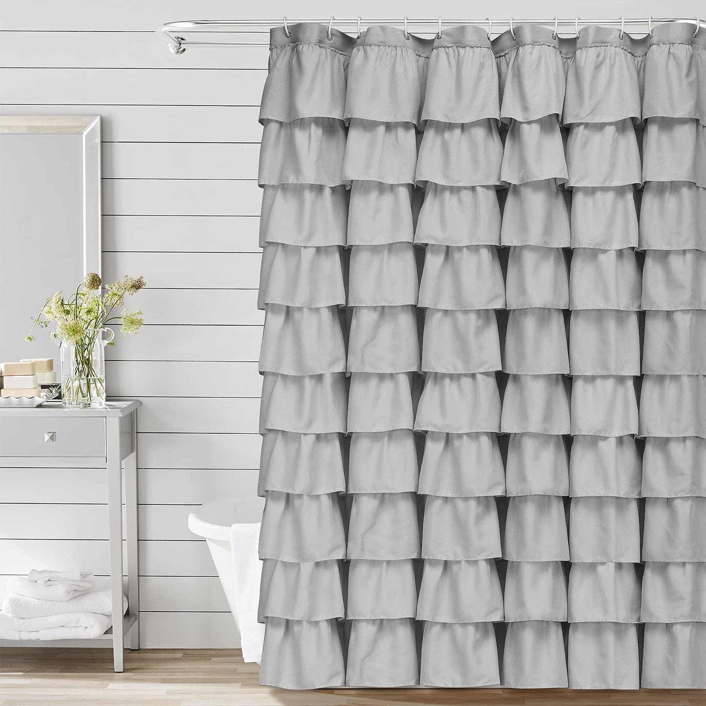 Ruffle Shower Curtain Farmhouse Rustic Fabric Cloth Shower Curtains for Bathroom, 72" x 72"