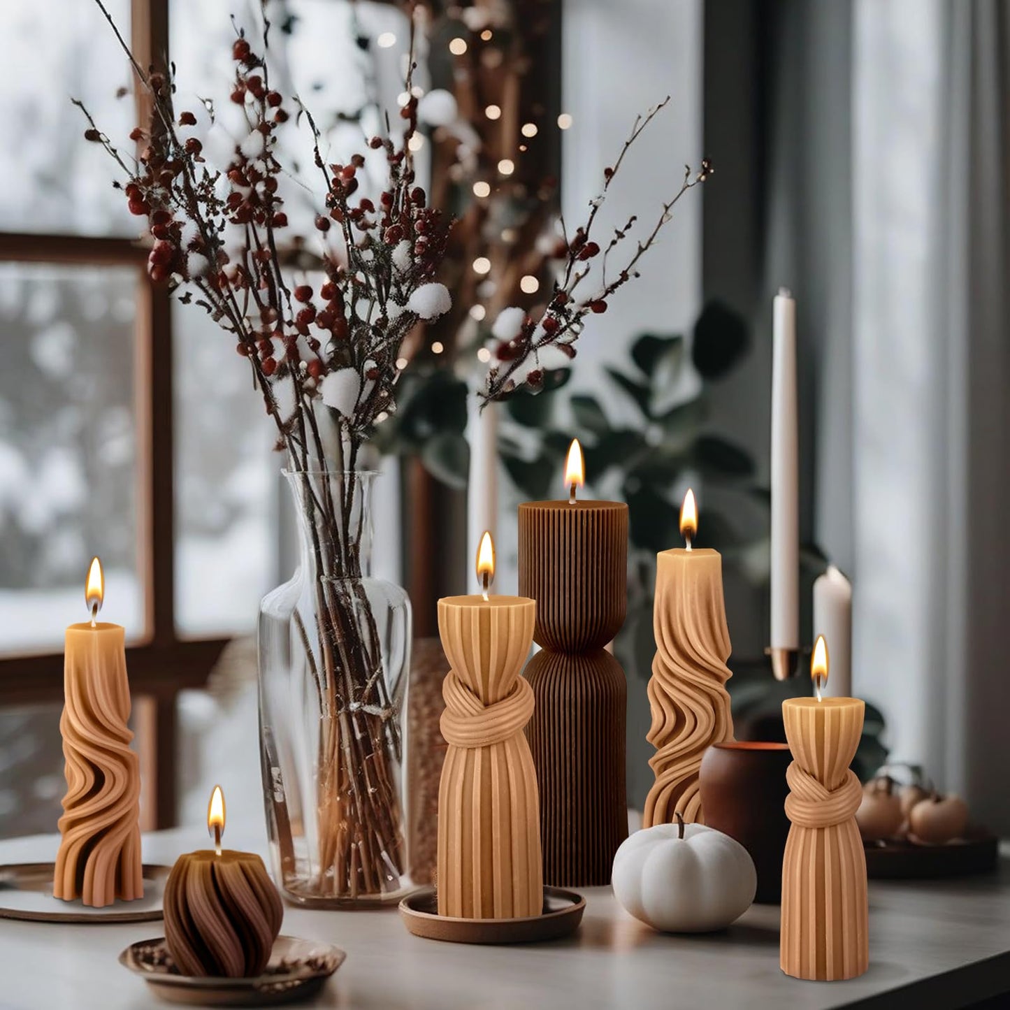 Modern Pillar Candles Ribbed Decorative Candle - Scented Ribbed Decor for Home