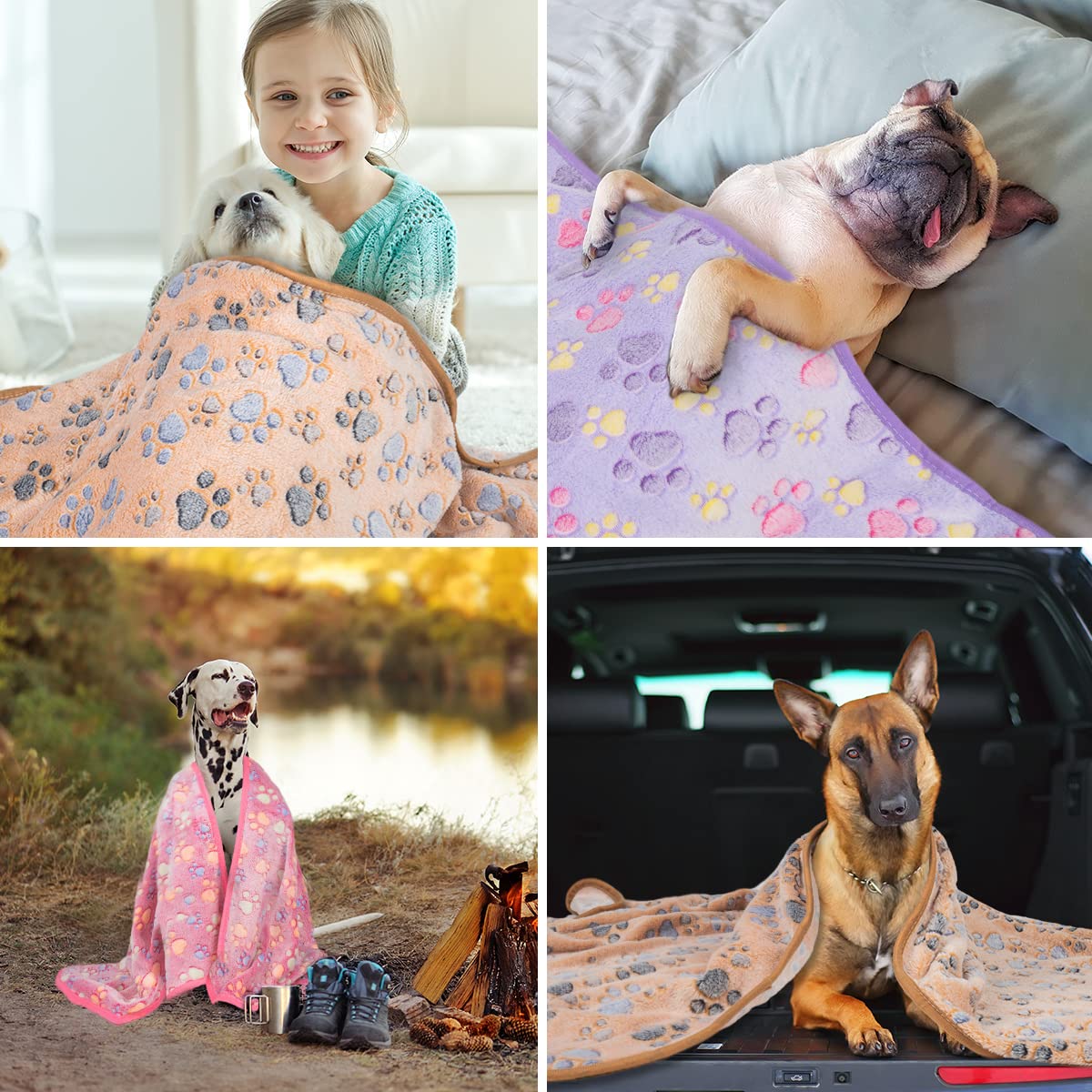 Soft Fluffy Fleece Blanket for Small, Medium and Large Dogs - Paw Print Pink Pet Blanket