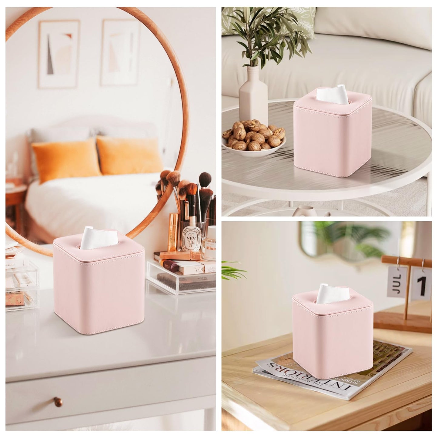 Square Tissue Box Cover with Magnetic Closure - PU Leather