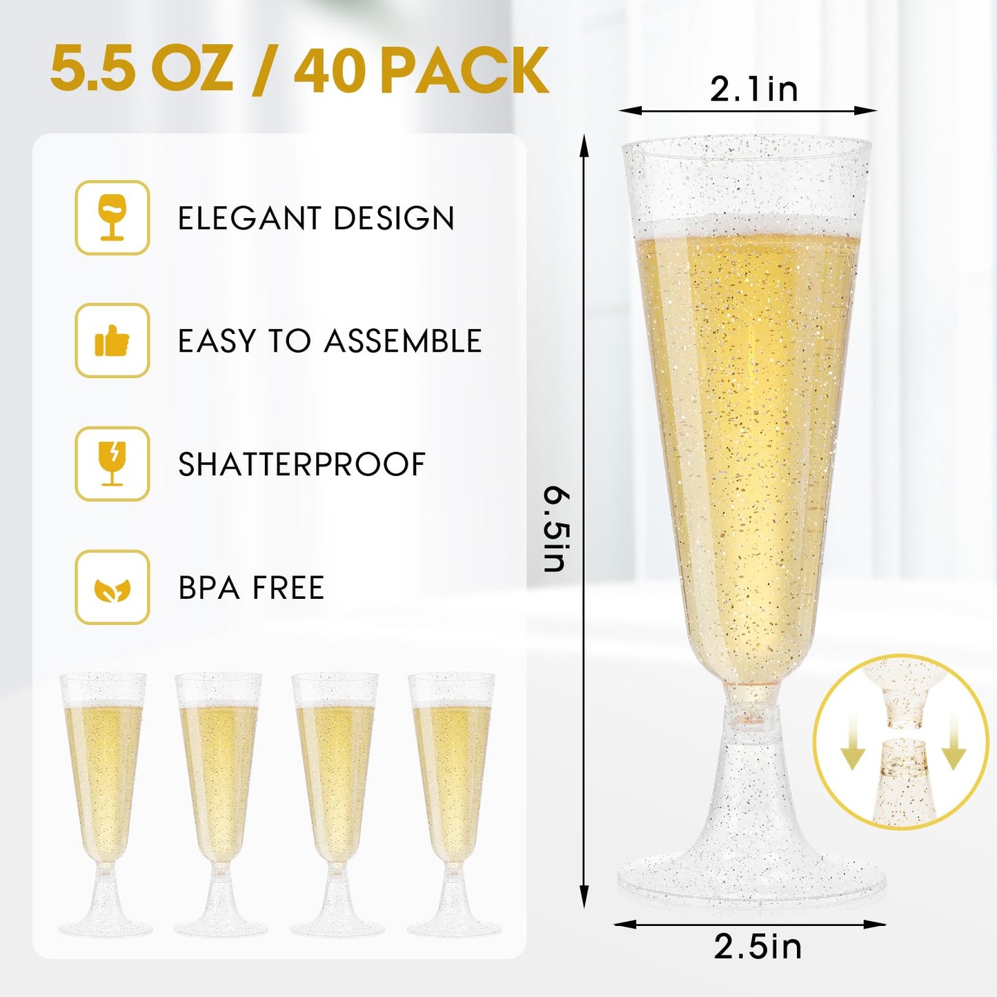 Champagne Flutes Plastic 100 Pack Disposable Mimosa Glasses