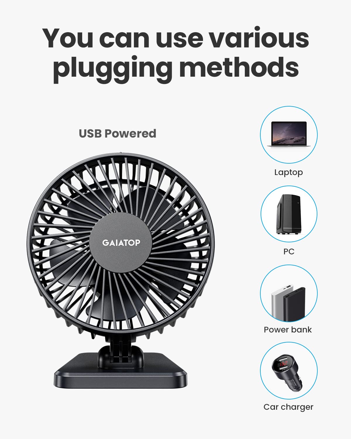 SmallPersonal Portable Quiet 3 Speeds, USB Desk Fan - Adjustment Mini Table Desktop