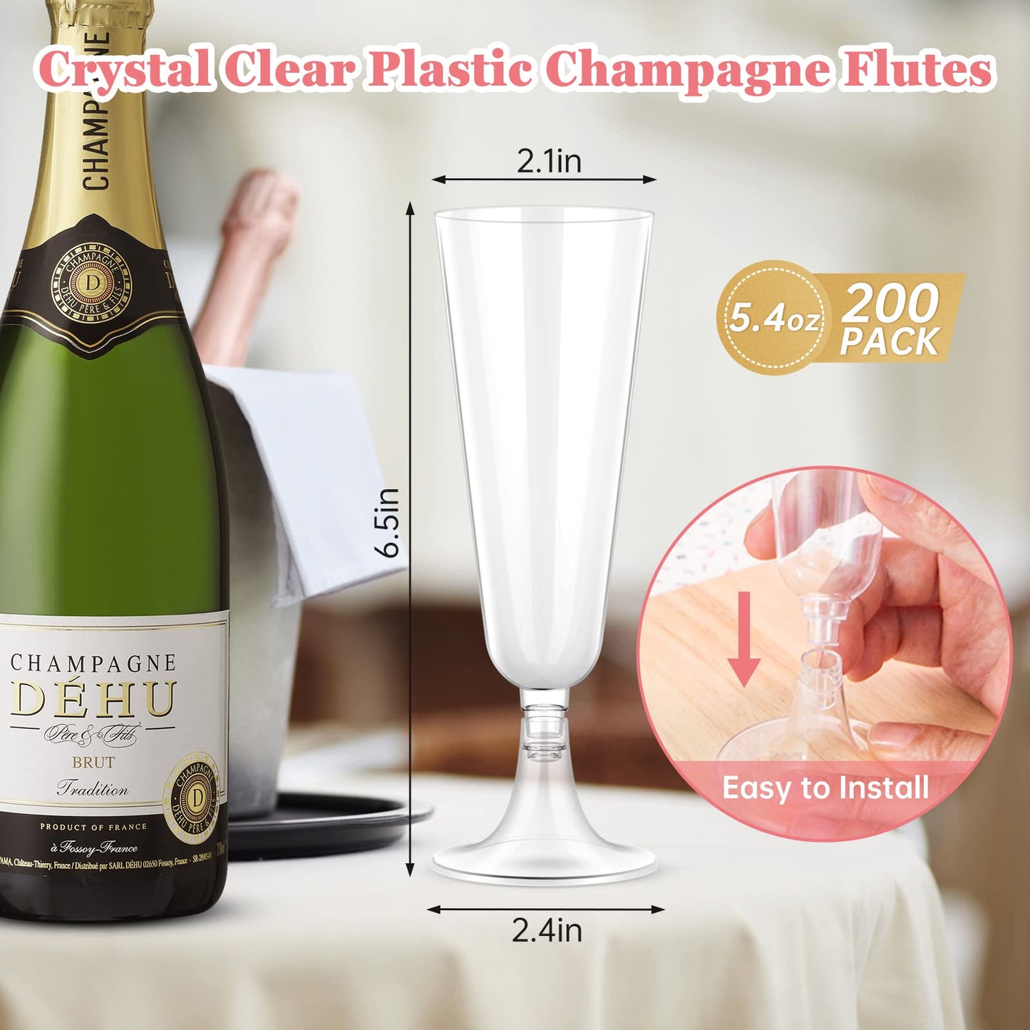 Champagne Flutes Plastic 100 Pack Disposable Mimosa Glasses