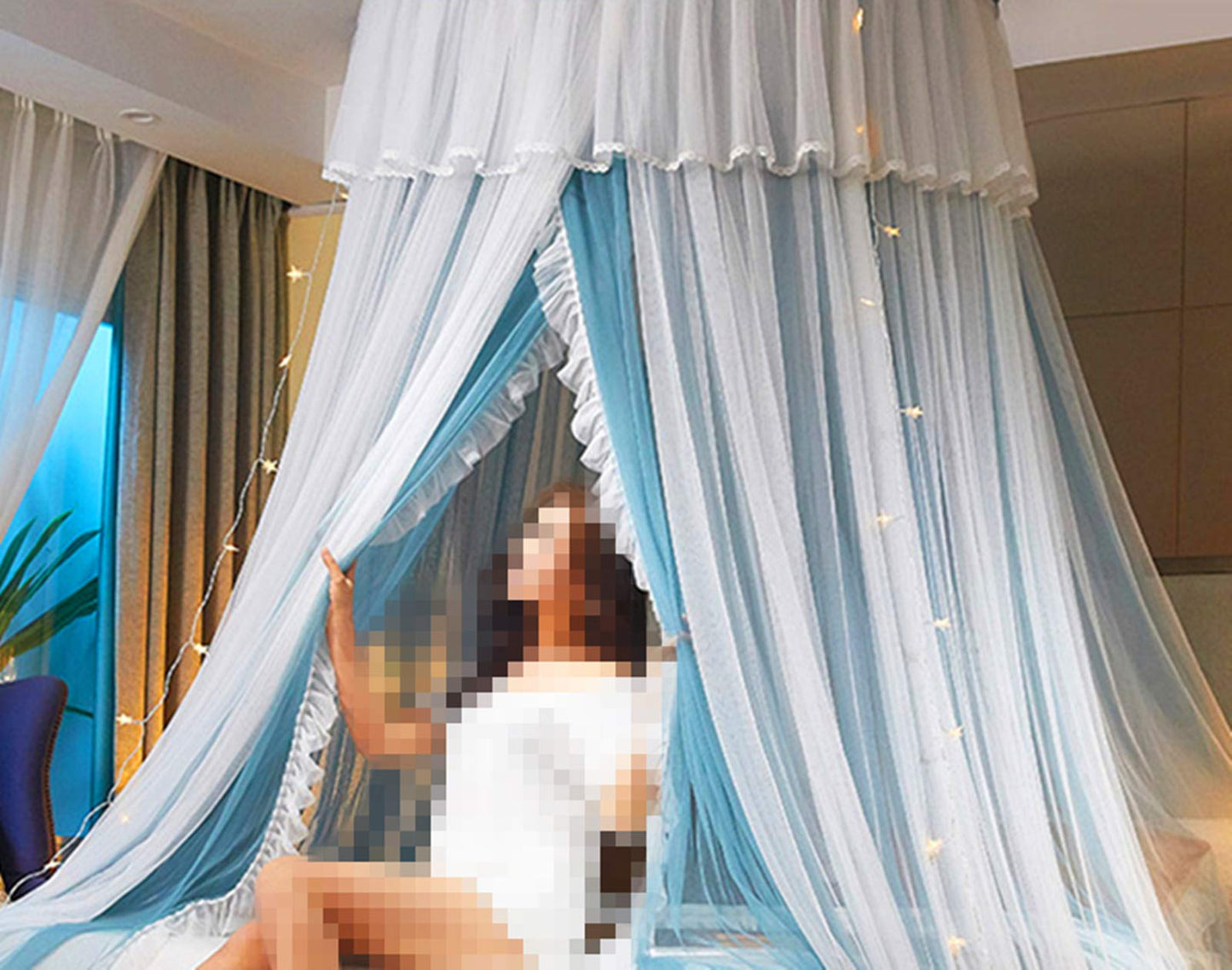 Princess Bed Canopy Bed Canopy Curtain- Double Layer Sheer Mesh Dome Bed Curtain